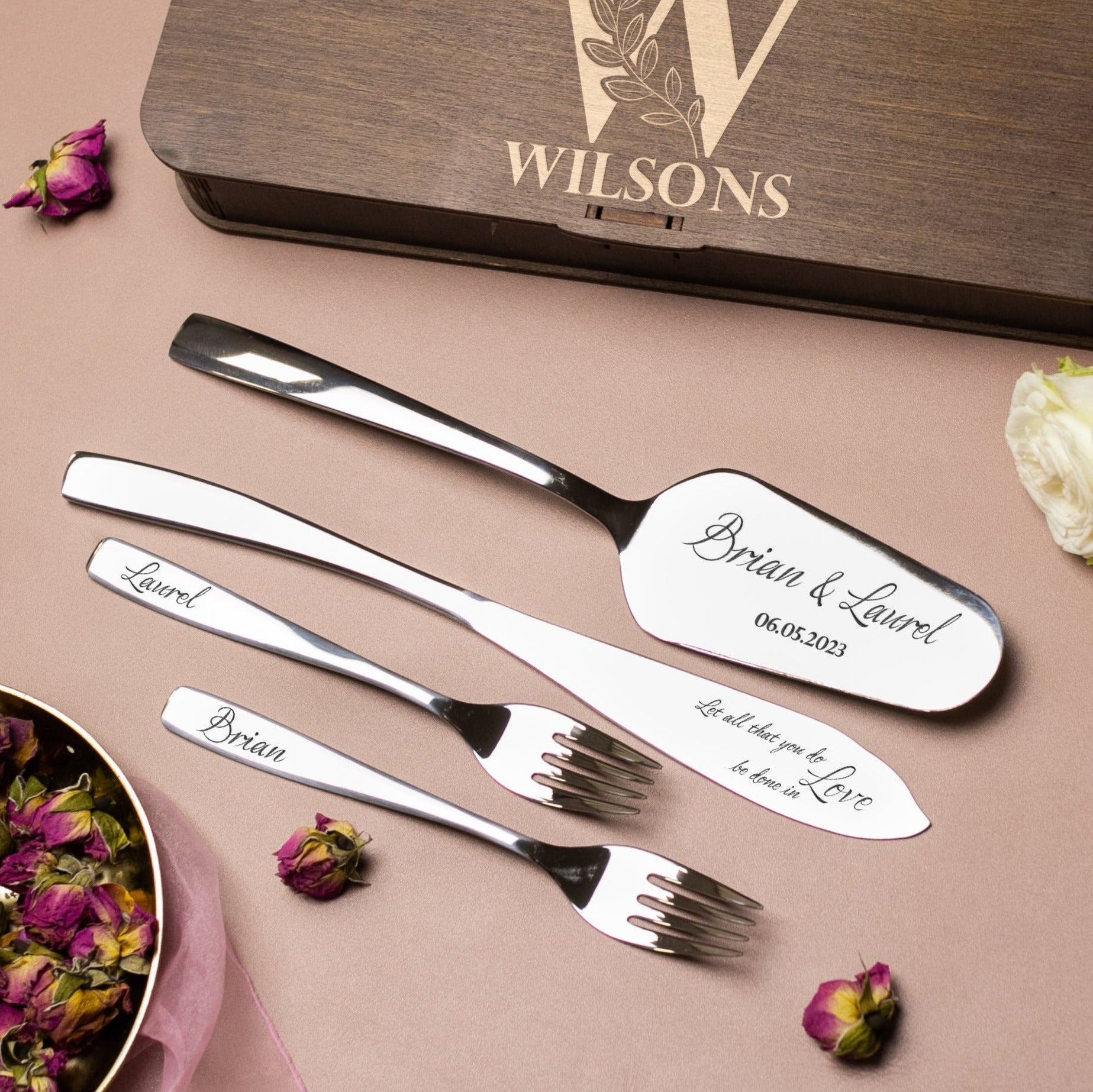 Personalized Cake Cutting Set with Cake Forks and Bible verse