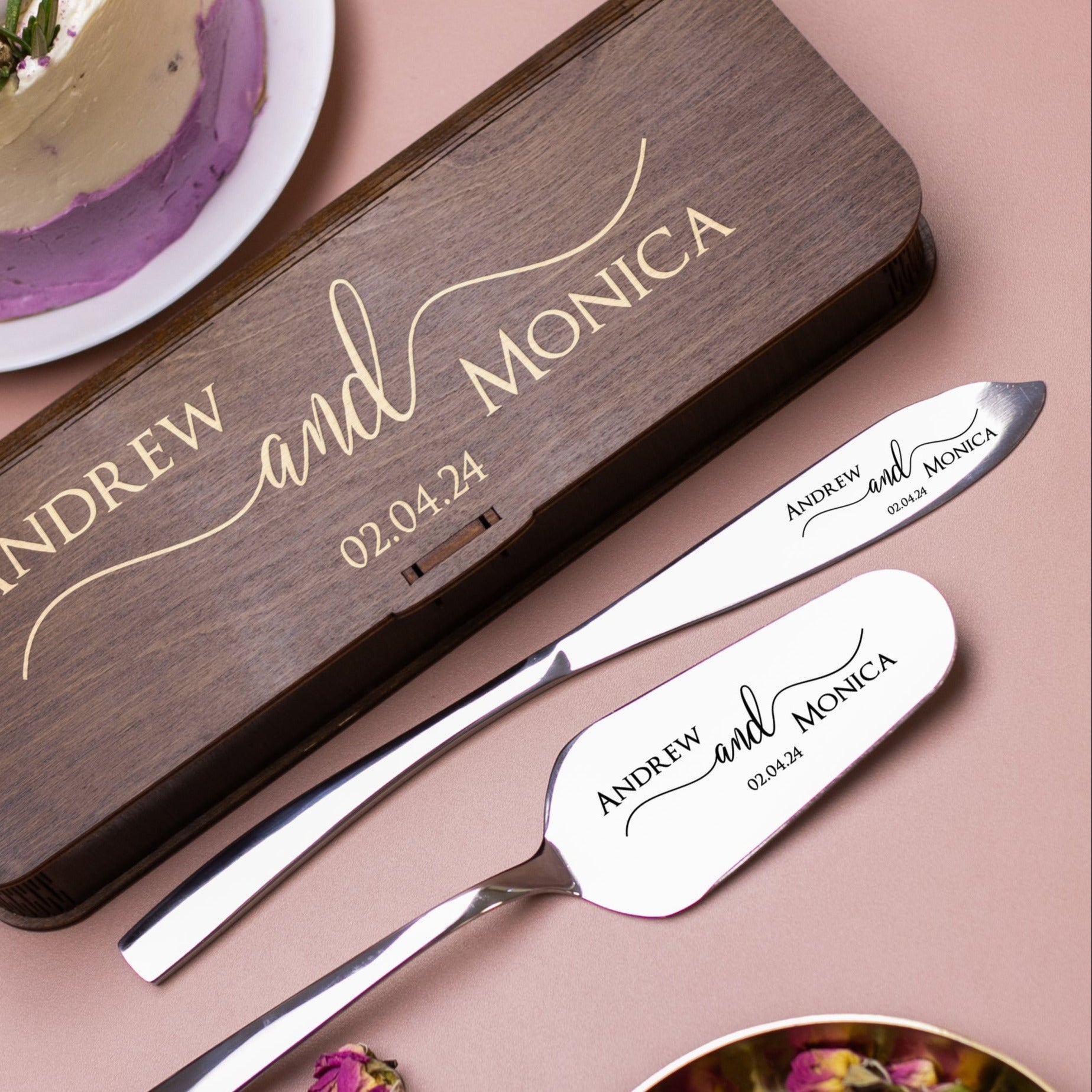 Wedding Cake Server Set - Engraved Cake Knife & Server Set