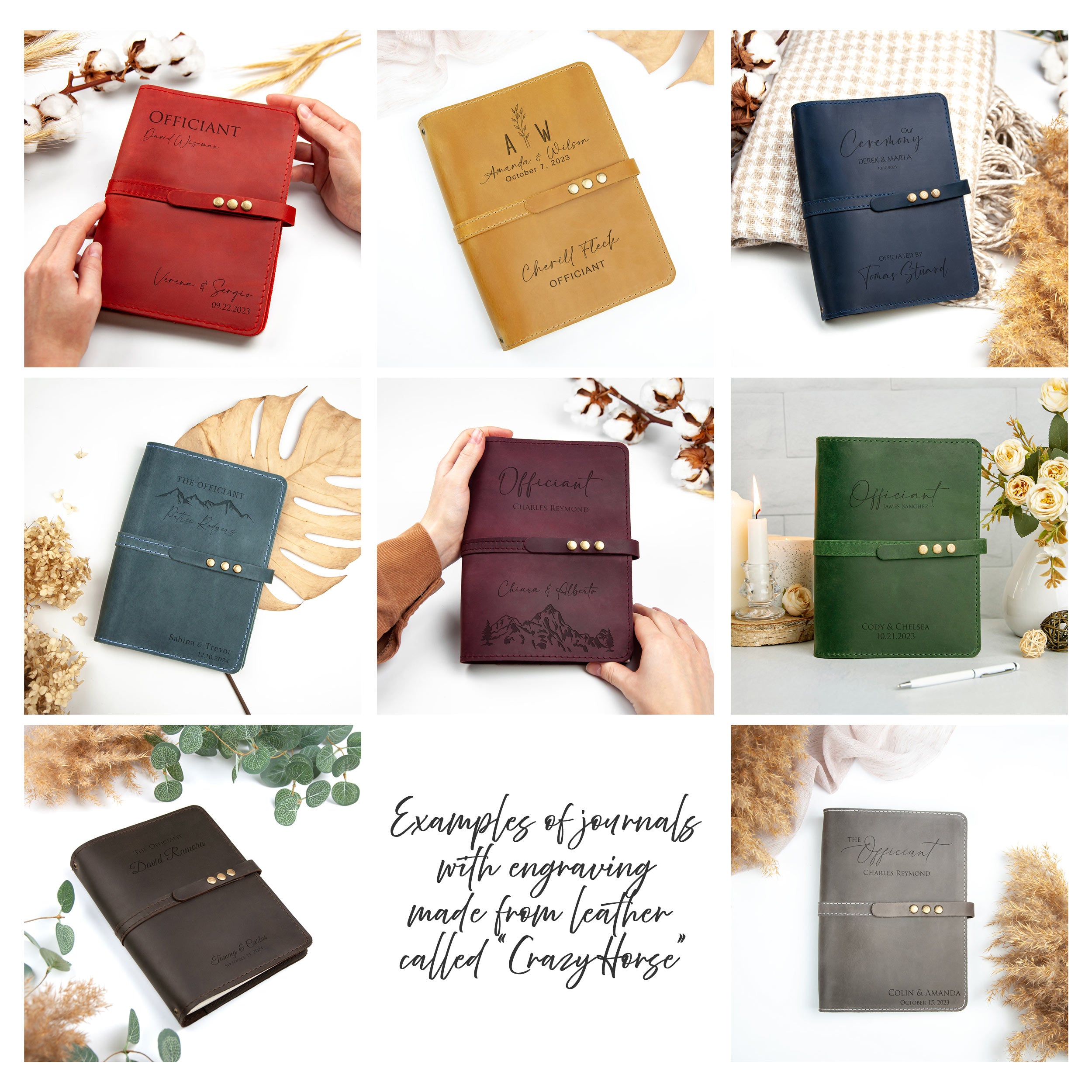 Wedding Ceremony Book for Officiant - Engraved Leather Journal