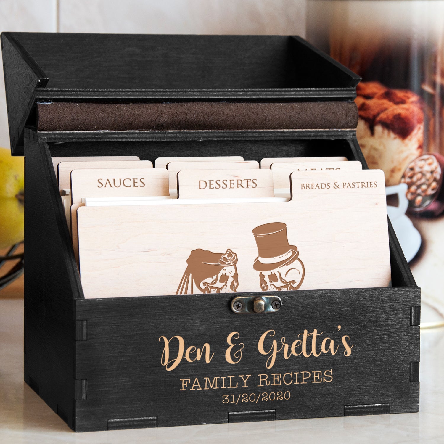 Wooden Recipe Box for Halloween Wedding - Gothic Wedding Gift