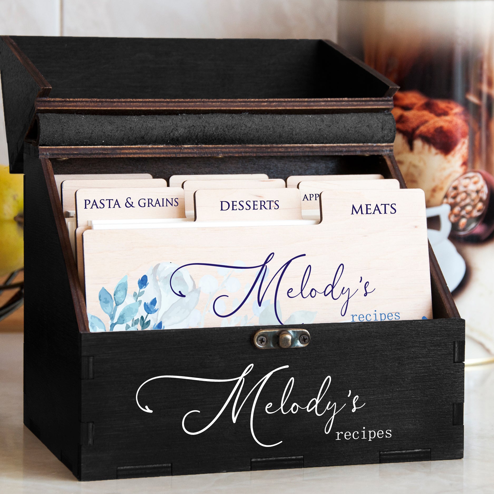 Personalized Recipe Box with Floral Dividers - Christmas Gift for Mom