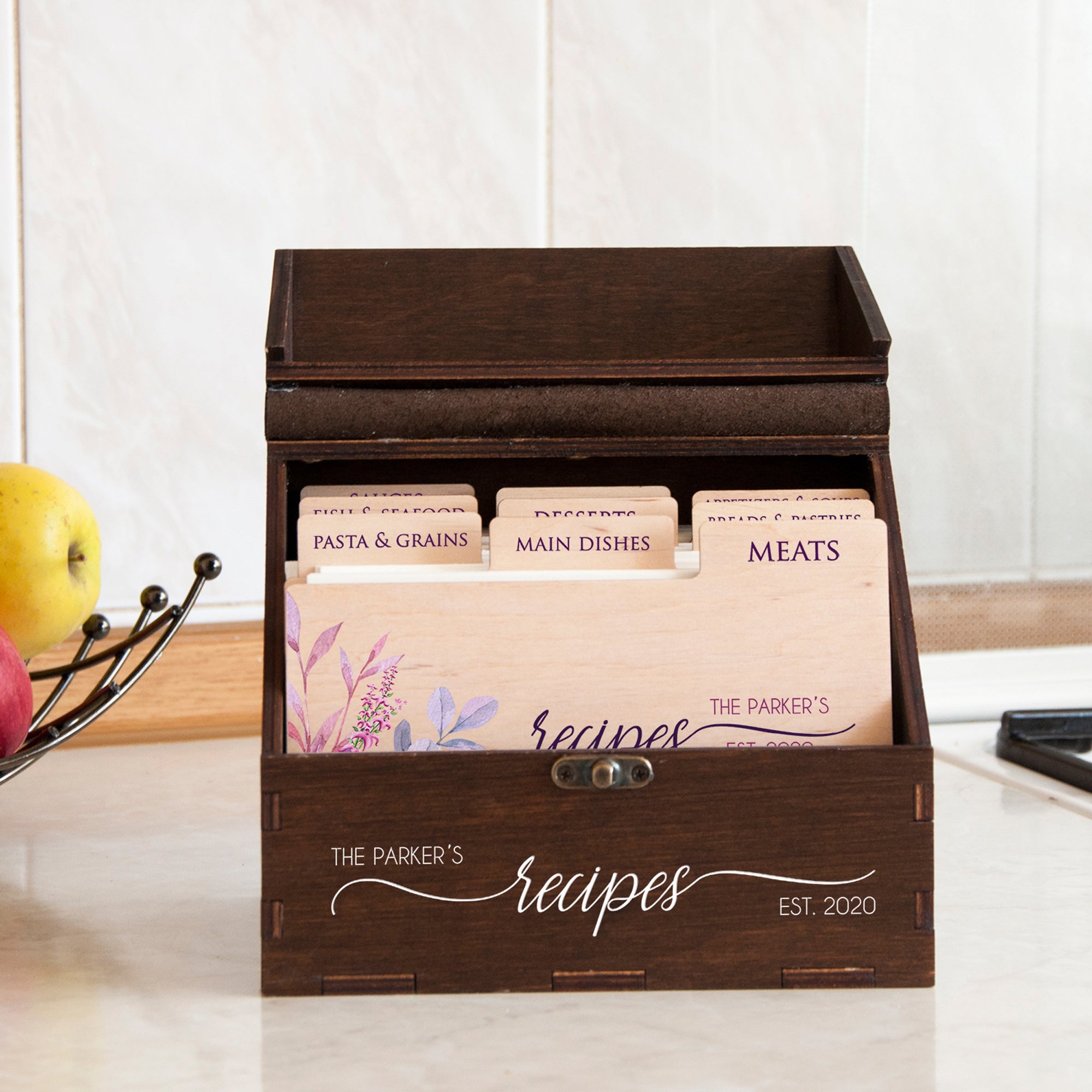 Personalized Recipe Box with Floral Printable Recipe Dividers - Wedding Gift for Daughter