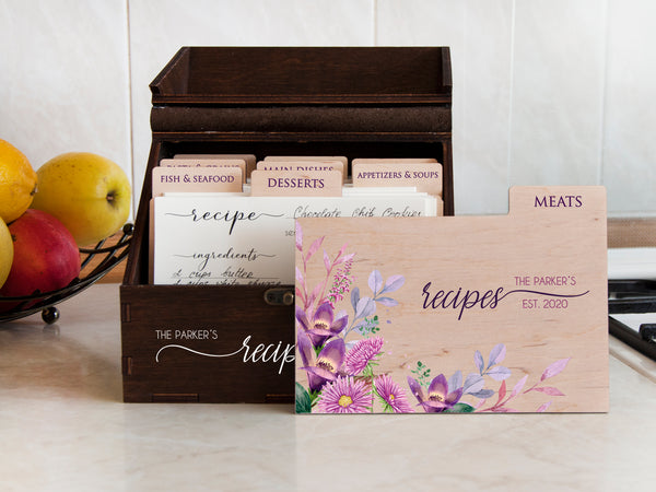 Personalized Recipe Box with Floral Printable Recipe Dividers - Wedding Gift for Daughter