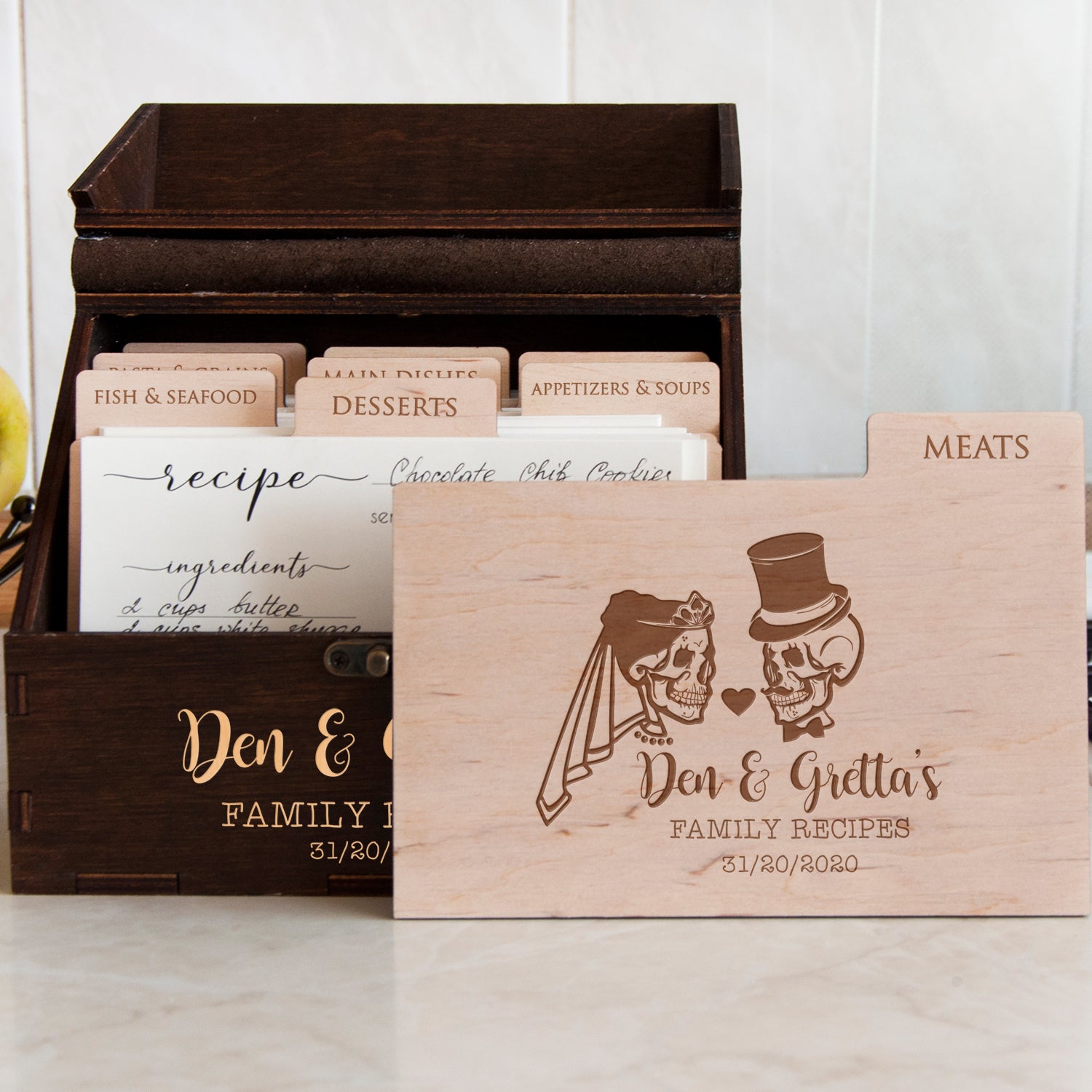 Wooden Recipe Box for Halloween Wedding - Gothic Wedding Gift