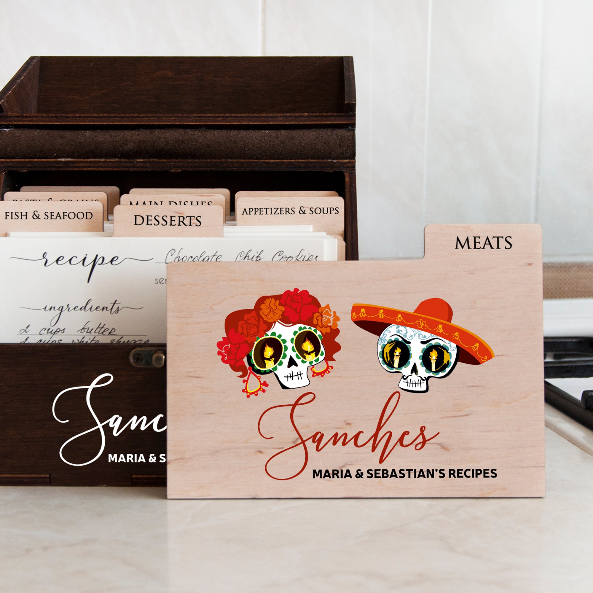 Halloween Wedding Gift - Personalized Recipe Box with Dividers & Cards
