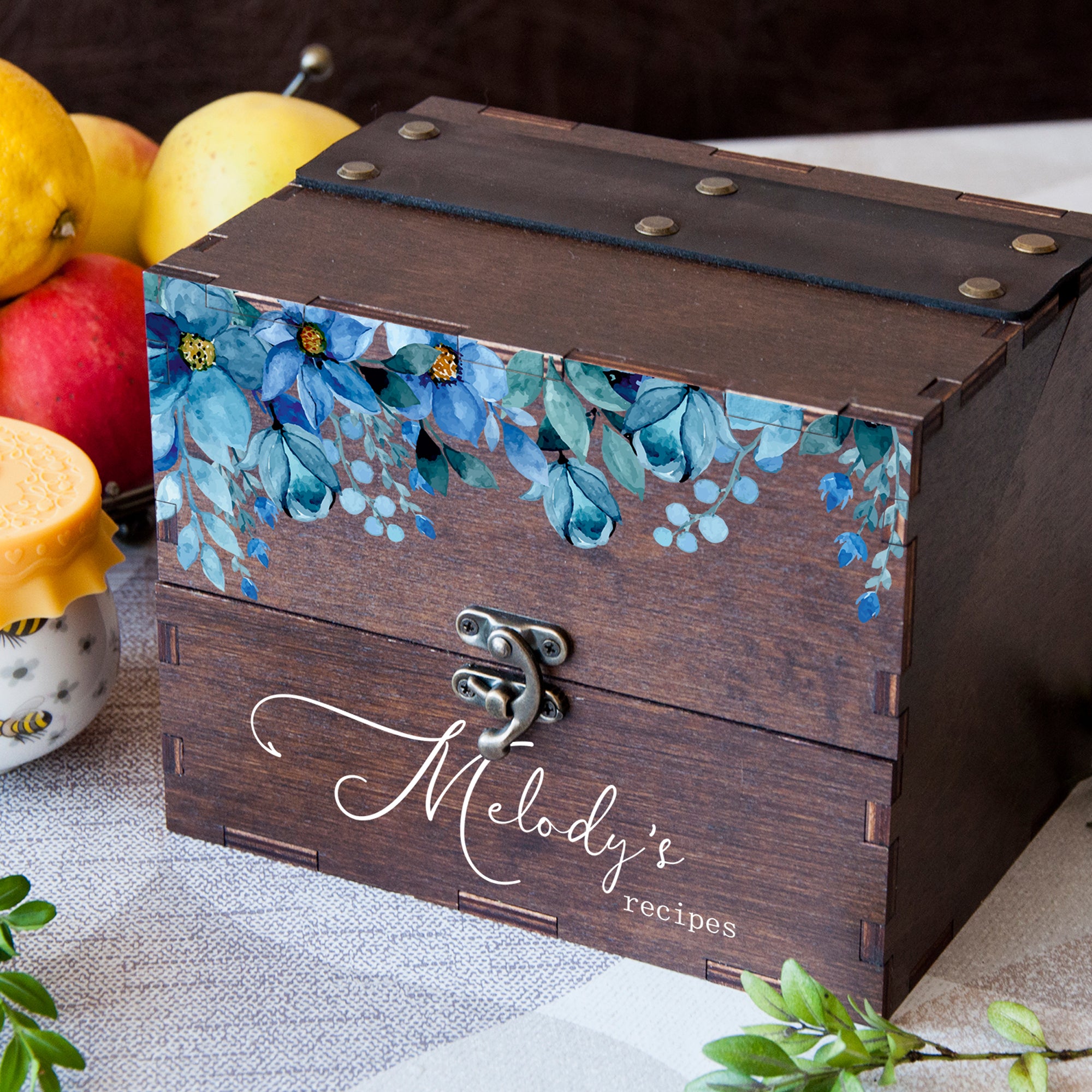 Personalized Recipe Box with Floral Dividers - Christmas Gift for Mom