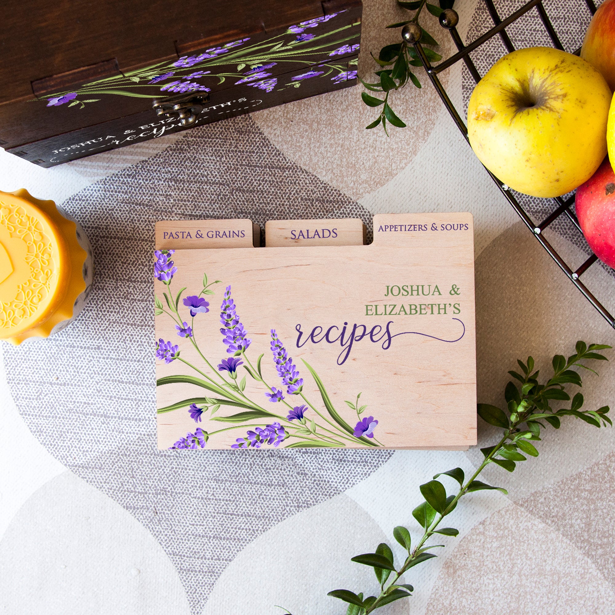 Lavender flowers recipe card box 4x6 with dividers & cards - Personalized bridal shower gifts