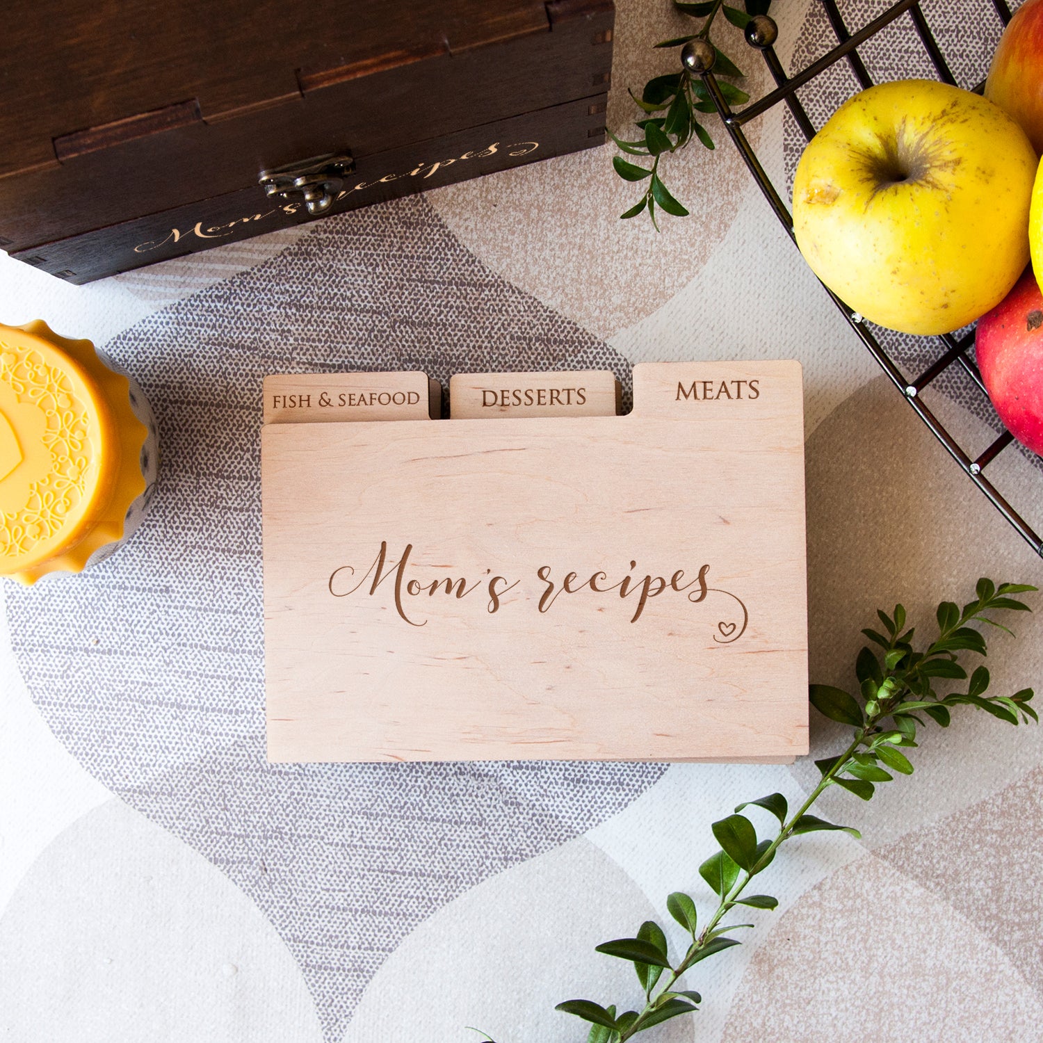 Wooden Recipe Box - Personalized Recipe Card Box for Moms Birthday