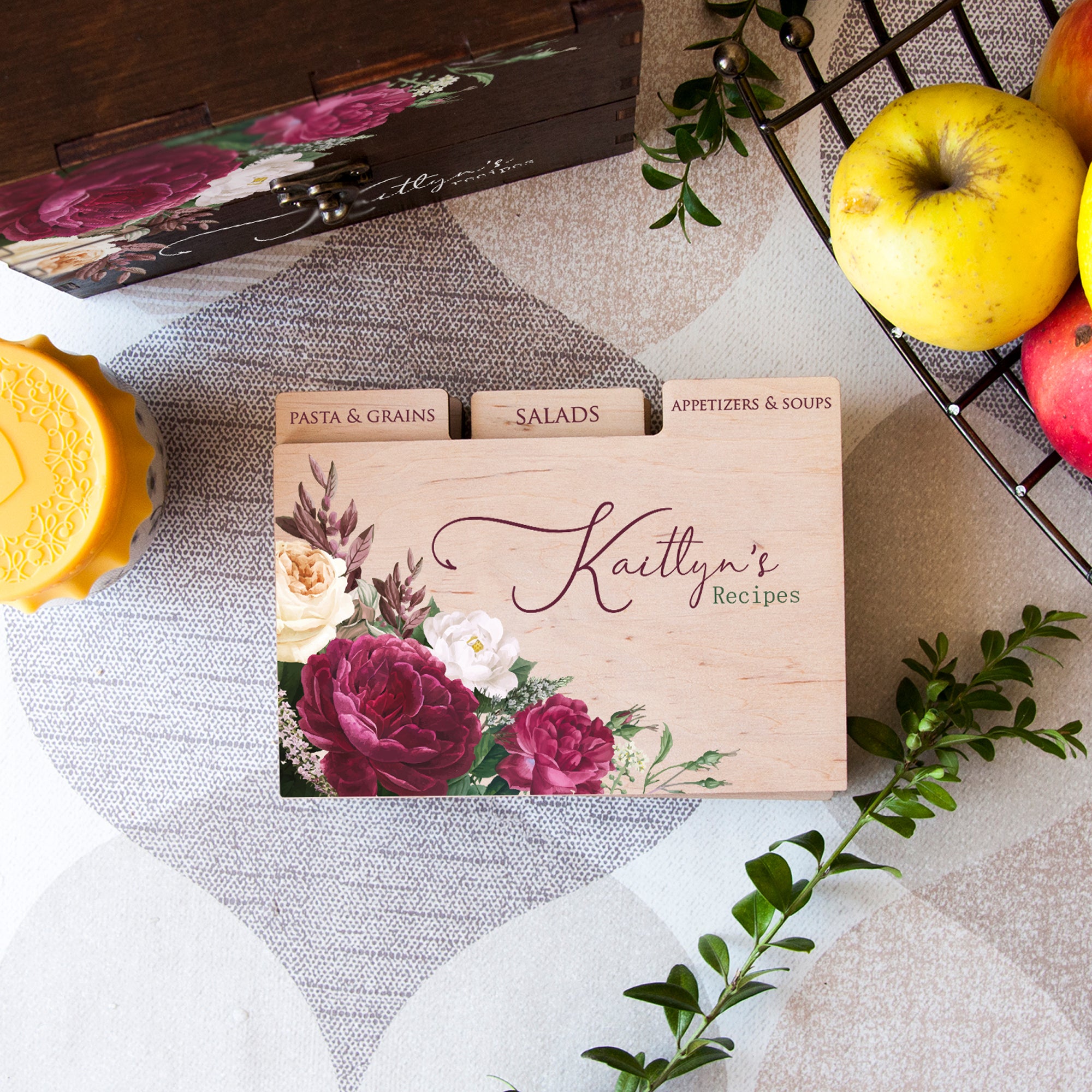 Floral recipe card box - Personalized Christmas gift for mom