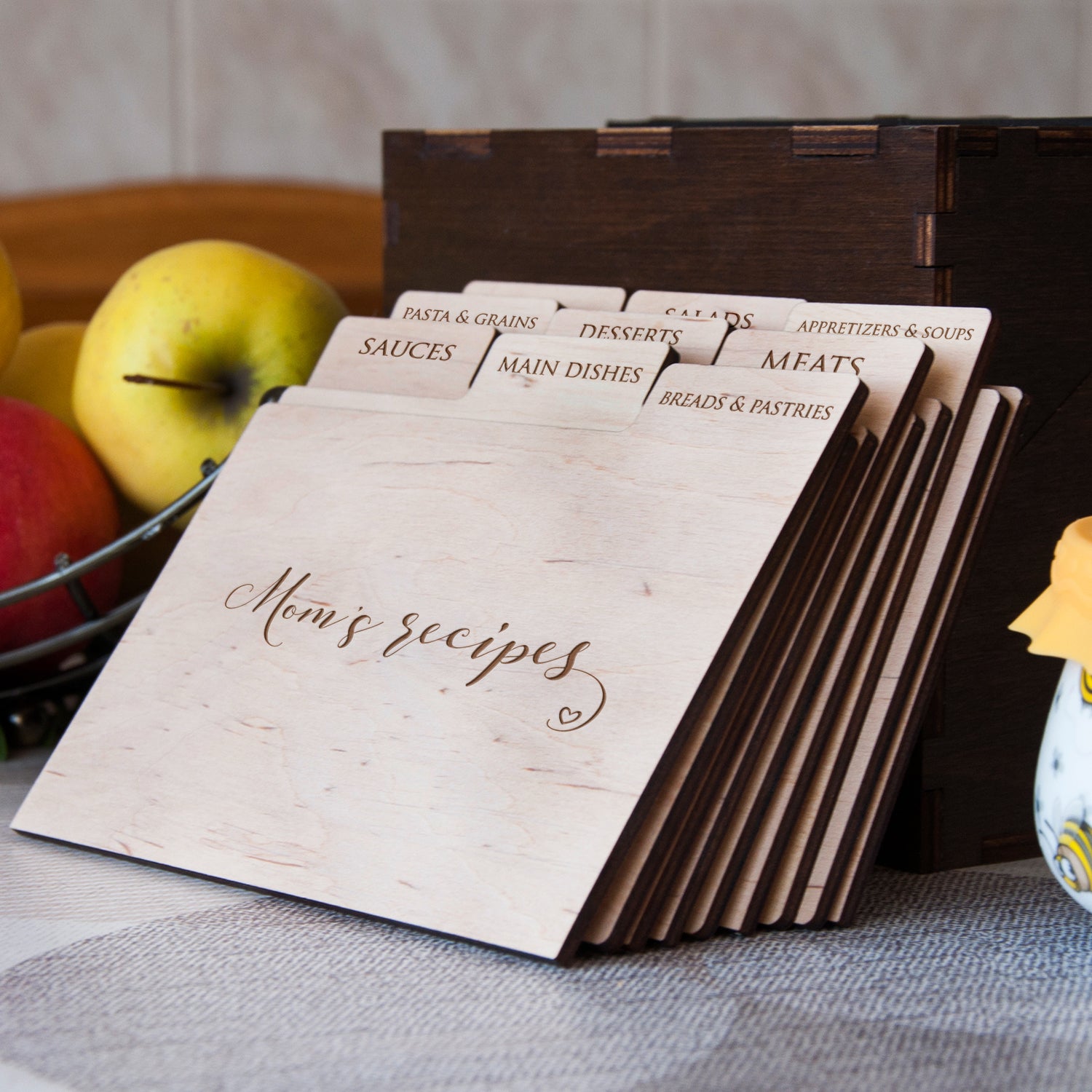 Wooden Recipe Box - Personalized Recipe Card Box for Moms Birthday