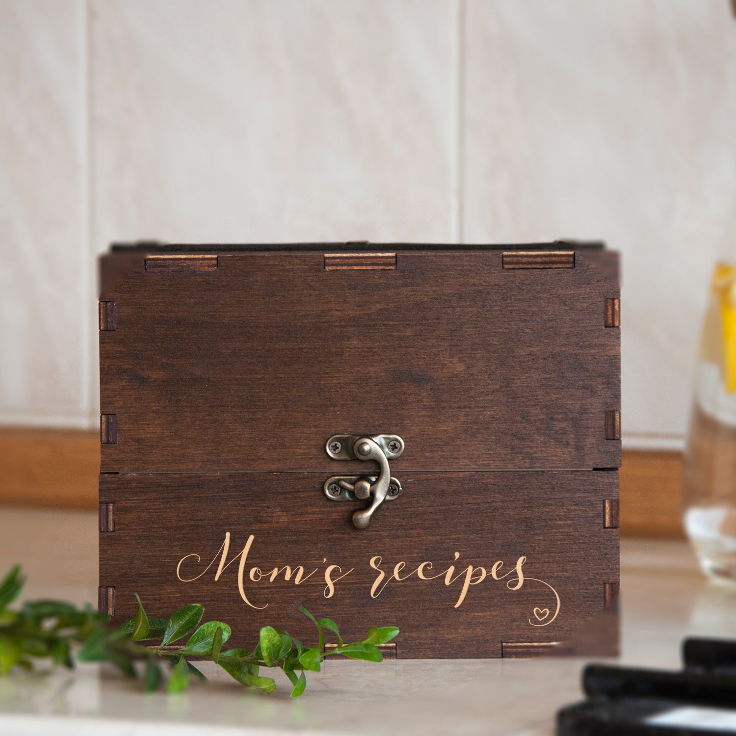 Wooden Recipe Box - Personalized Recipe Card Box for Moms Birthday
