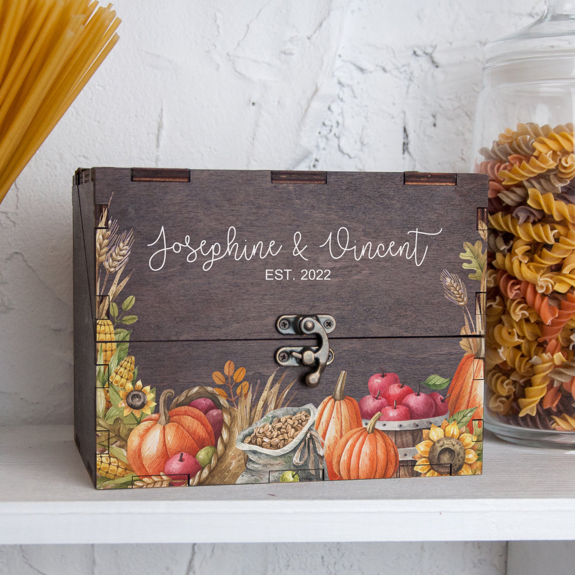 Farmhouse Recipe Card Box with Dividers 4x6 or 5x7 - Fall Bridal Shower Gift