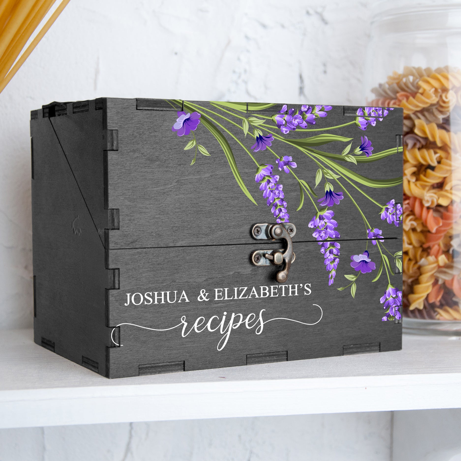 Lavender flowers recipe card box 4x6 with dividers & cards - Personalized bridal shower gifts