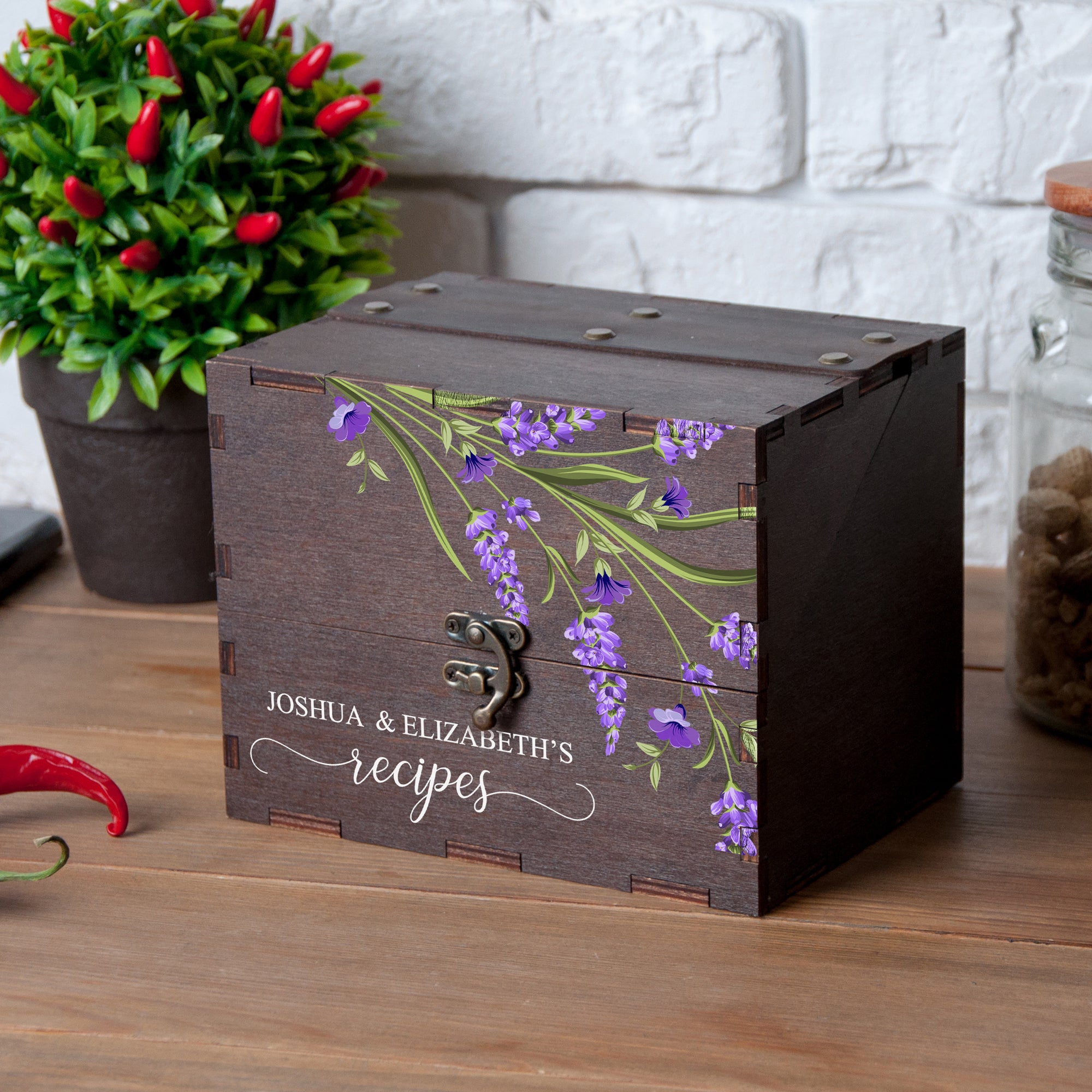 Lavender flowers recipe card box 4x6 with dividers & cards - Personalized bridal shower gifts