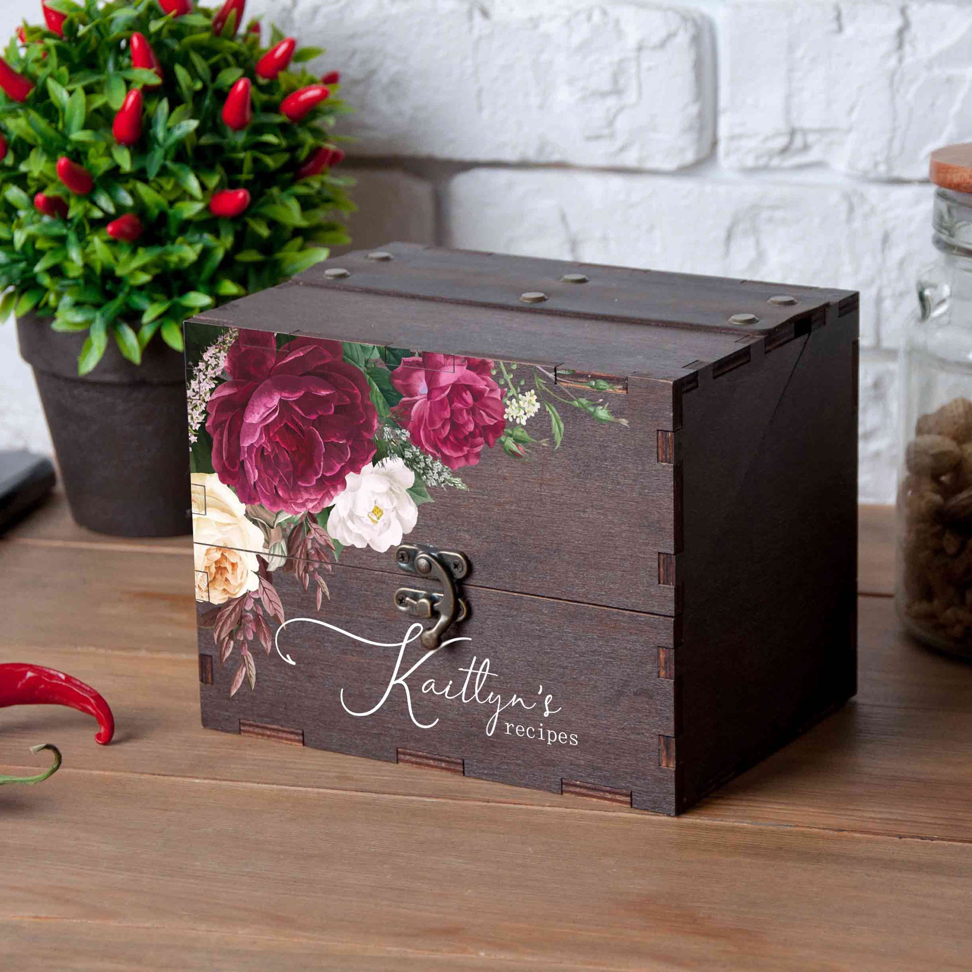 Floral recipe card box - Personalized Christmas gift for mom