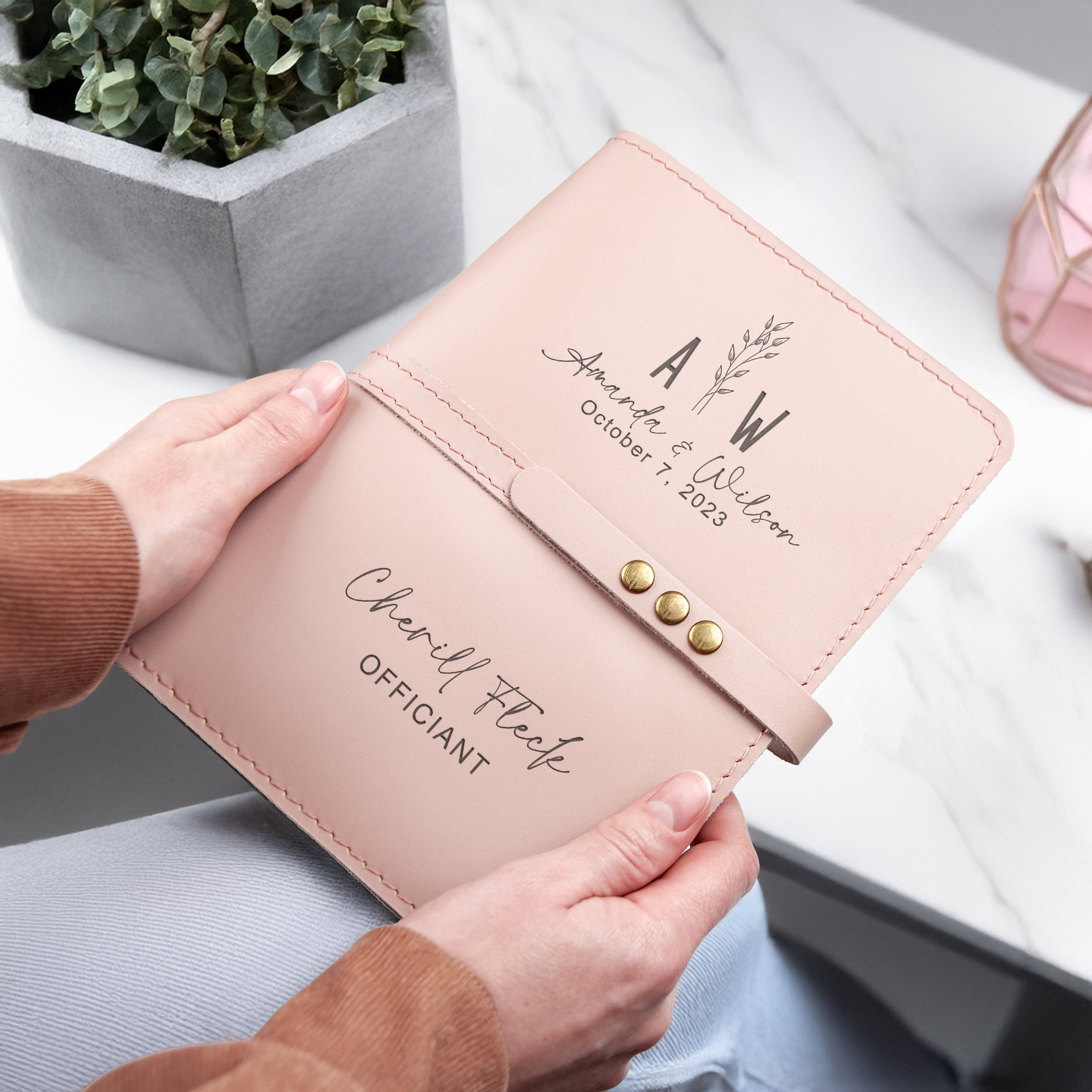 Wedding Ceremony Book for Officiant - Engraved Leather Journal