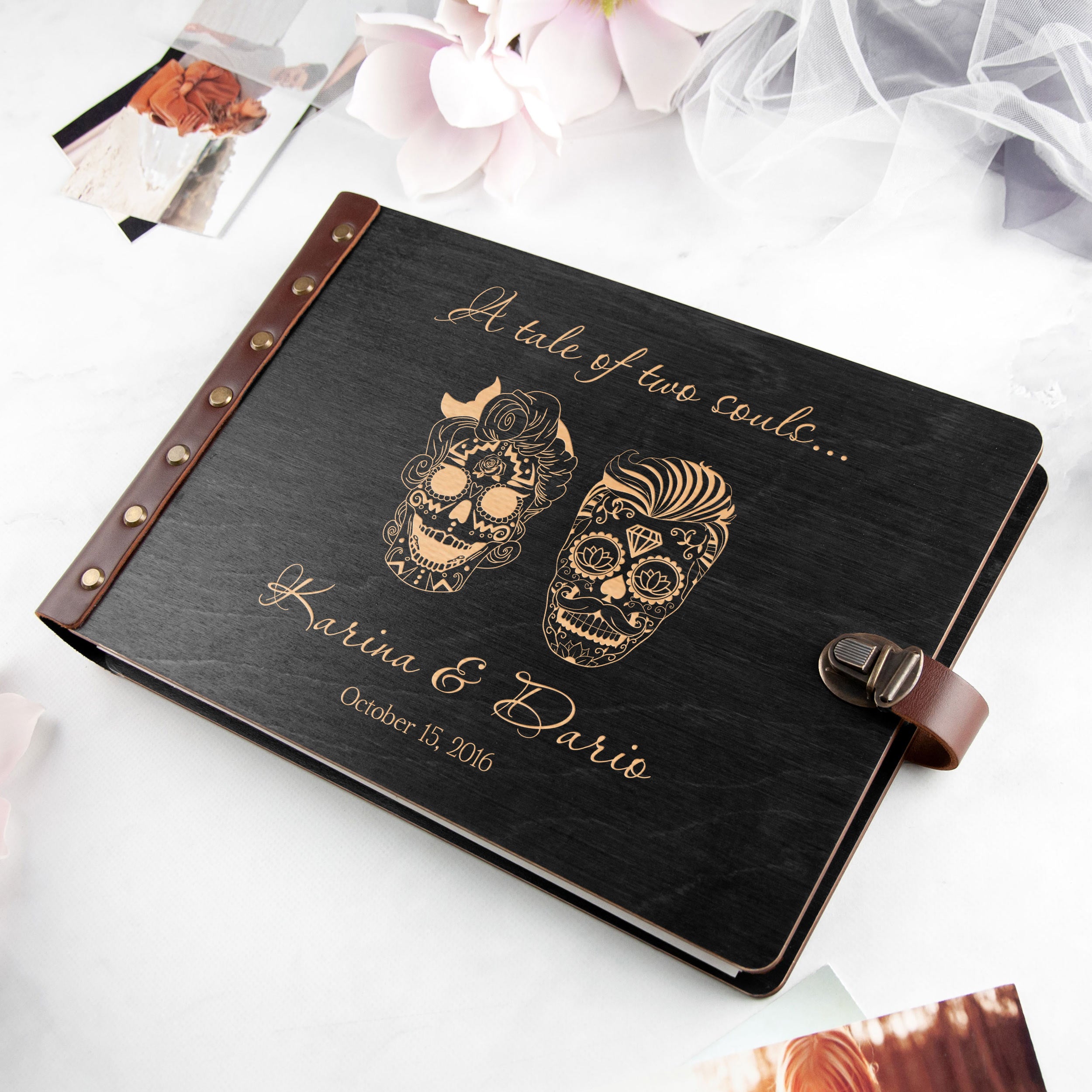Halloween Wedding Photo Album - Personalized Sugar Skull Wedding Album