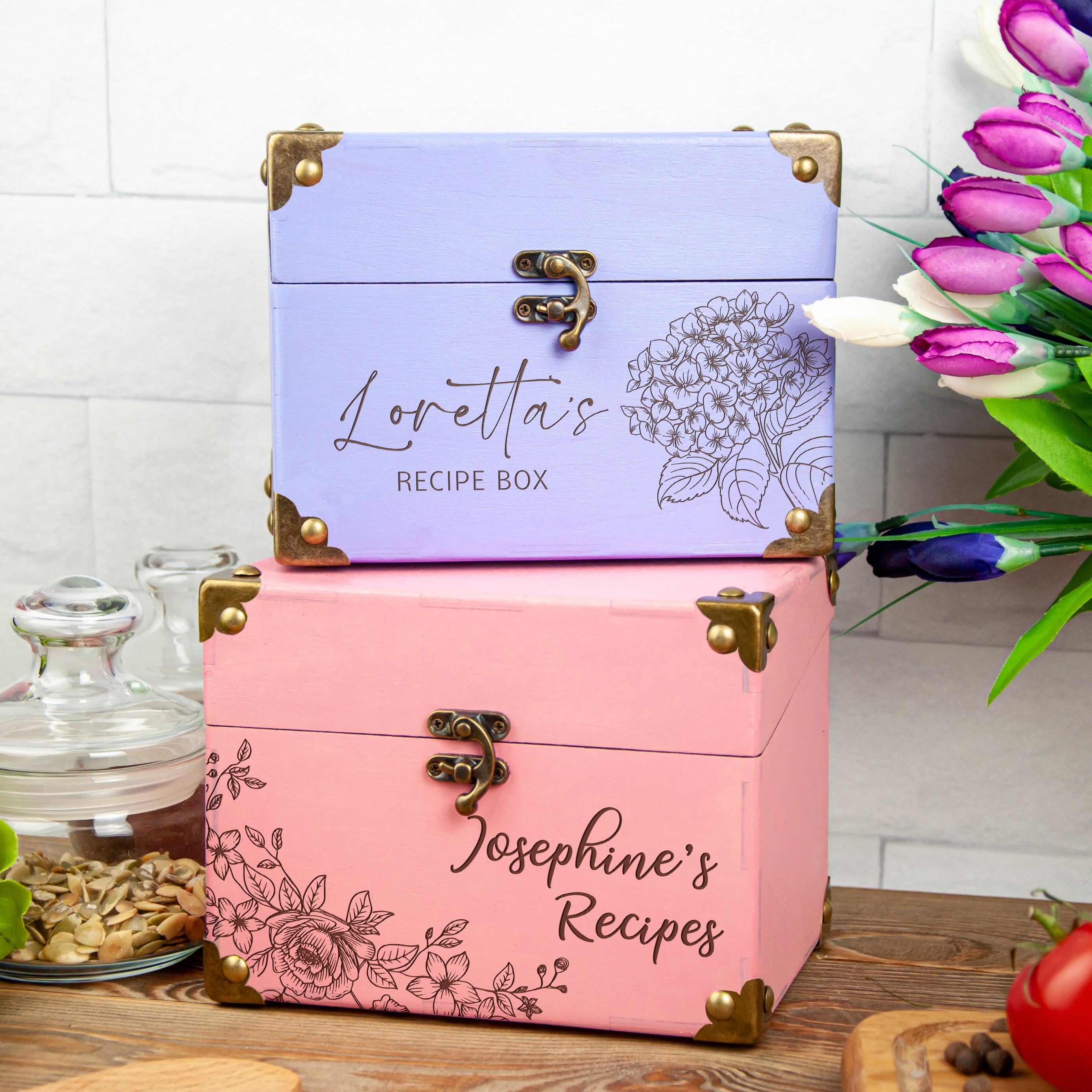 Floral Recipe Card Box 4x6 My Kitchen My Rules - Gift for Daughter in Law