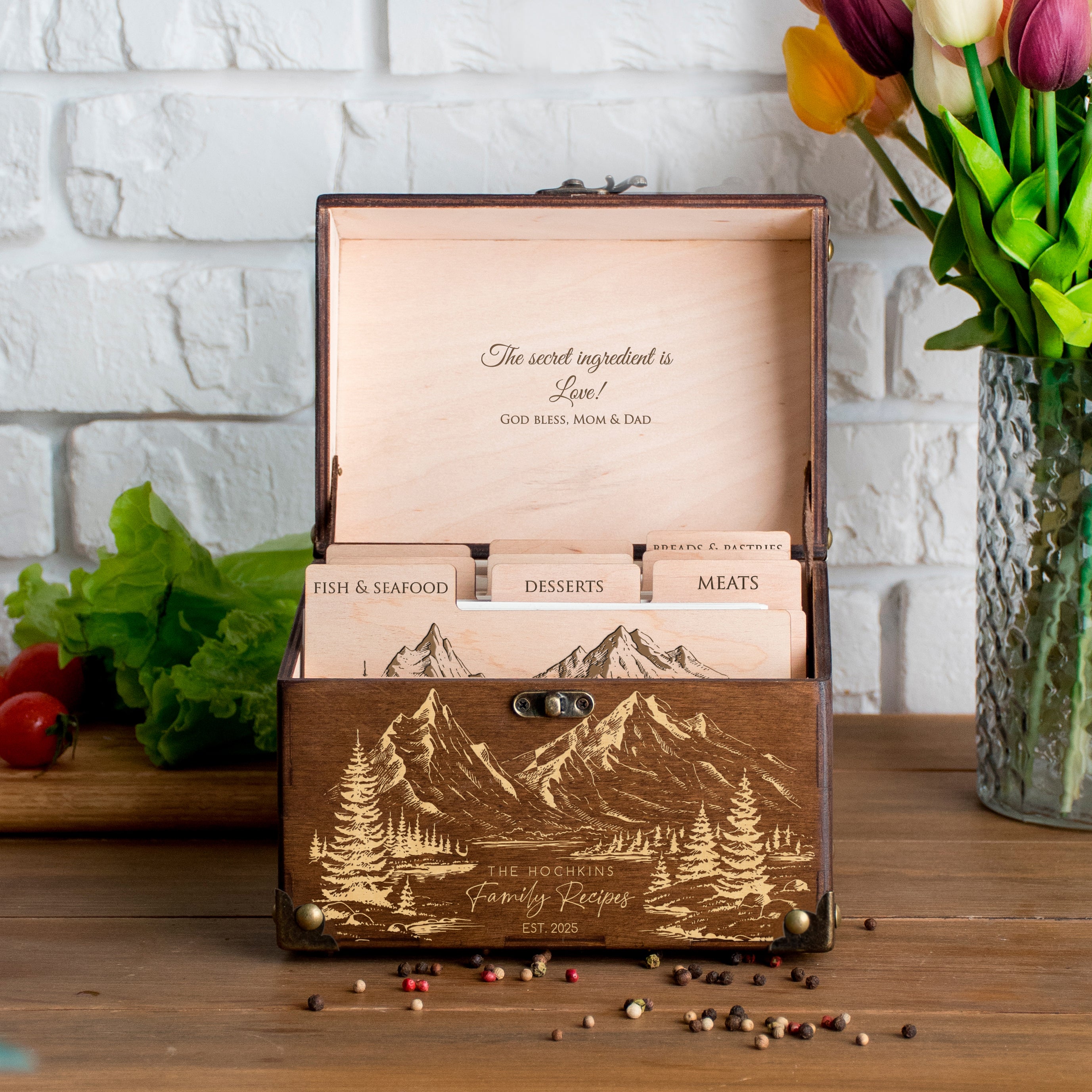 Floral Recipe Card Box 4x6 My Kitchen My Rules - Gift for Daughter in Law