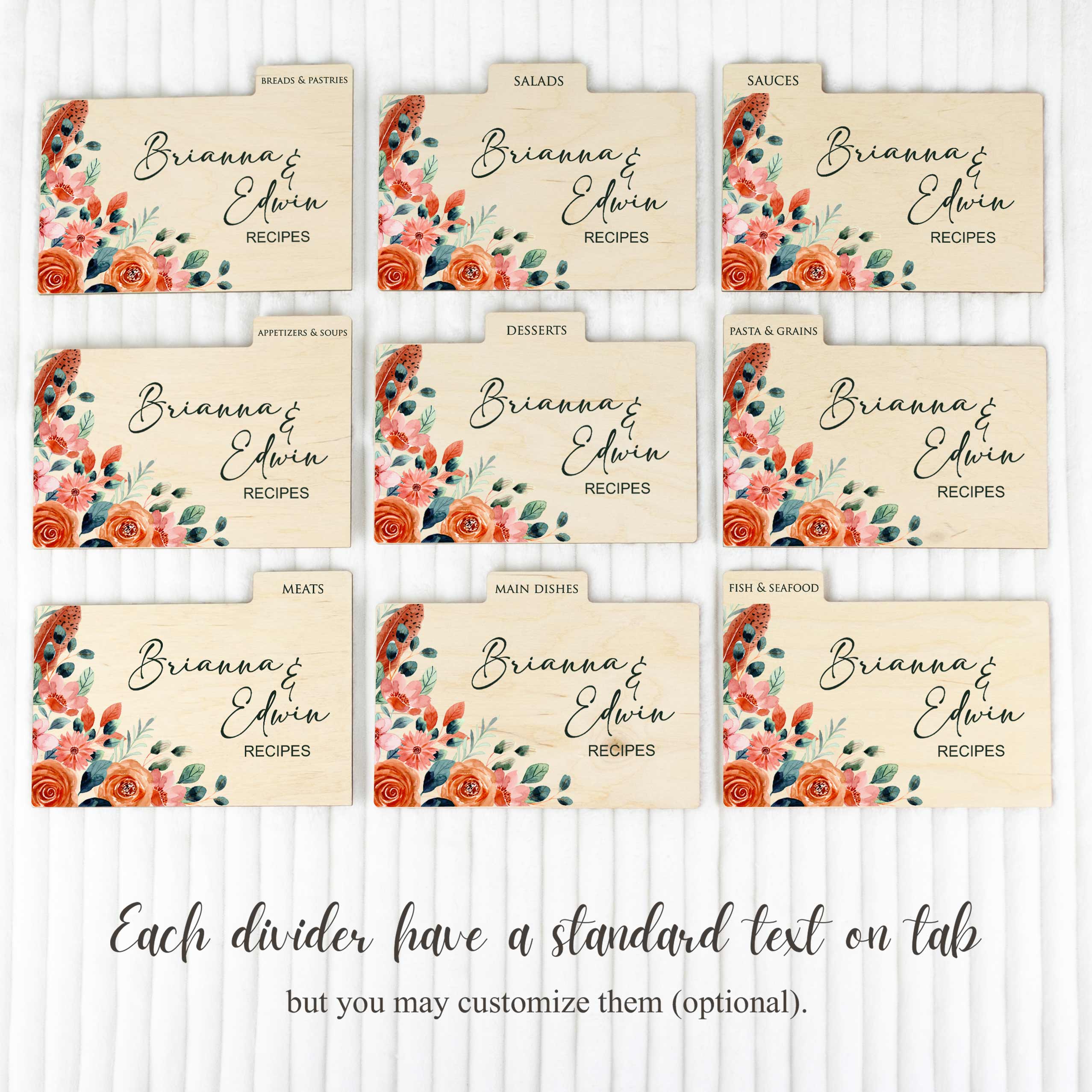 Wooden Recipe Organizer with Dividers & Cards - Bridal Shower Gift for Bride to Be