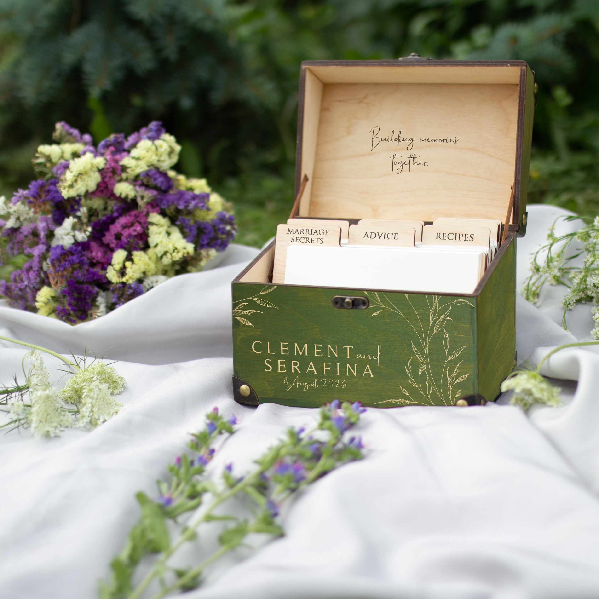 Personalized Wedding Advice Box: Greenery Keepsake Guest Book Alternative