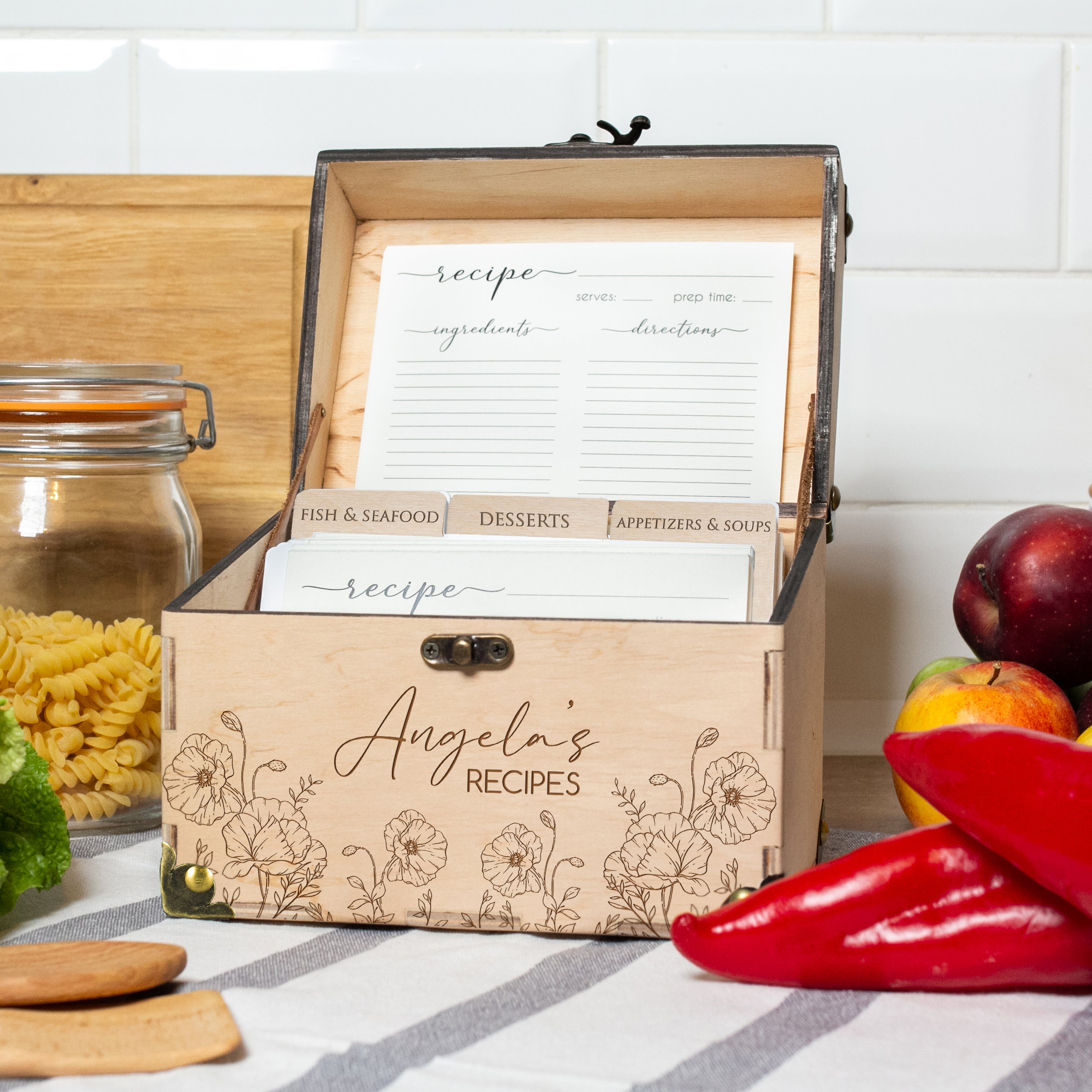 Wooden Recipe Card Box - Mothers Day Gift for Daughter