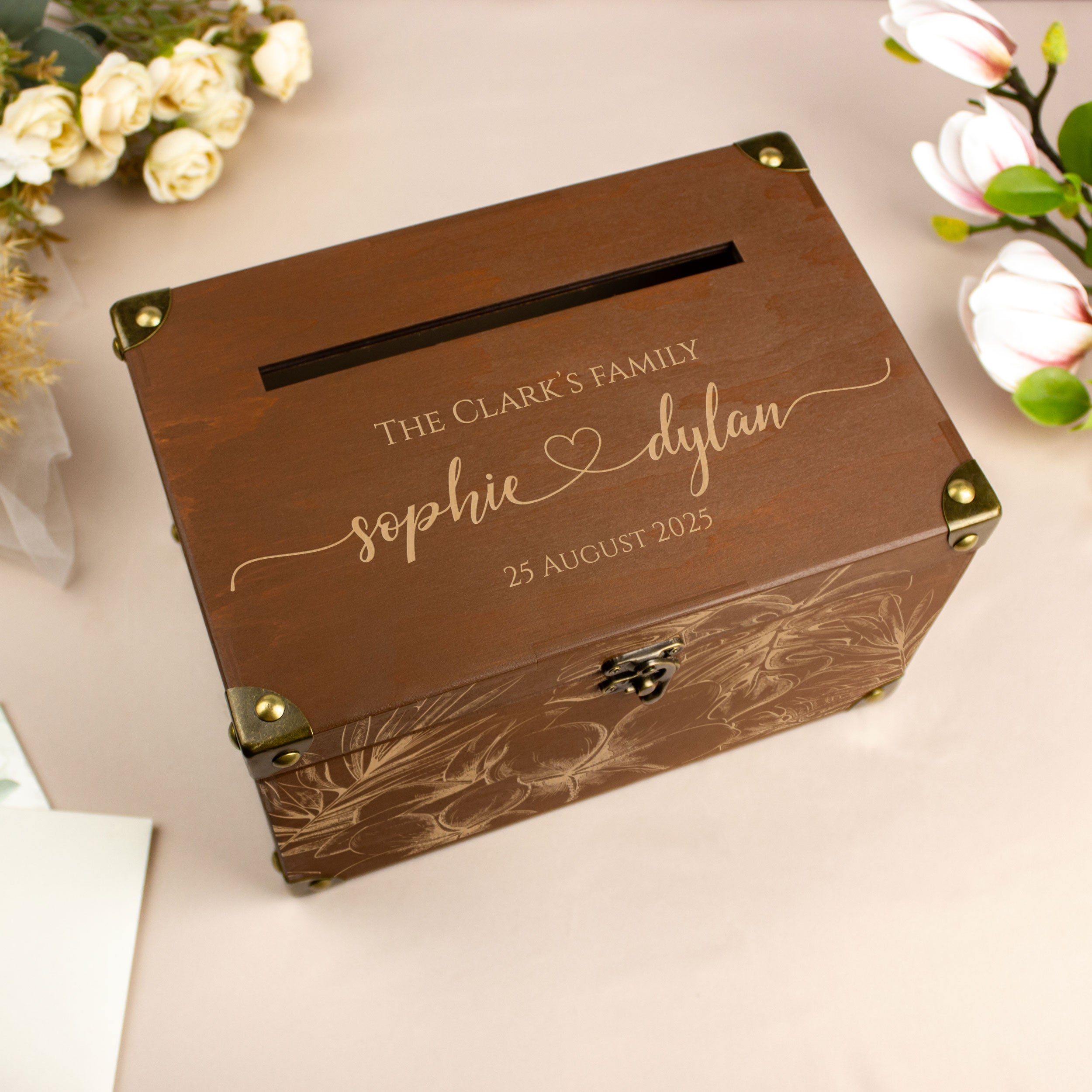 Custom Card Box for Wedding - Personalized Wooden Box with Lock