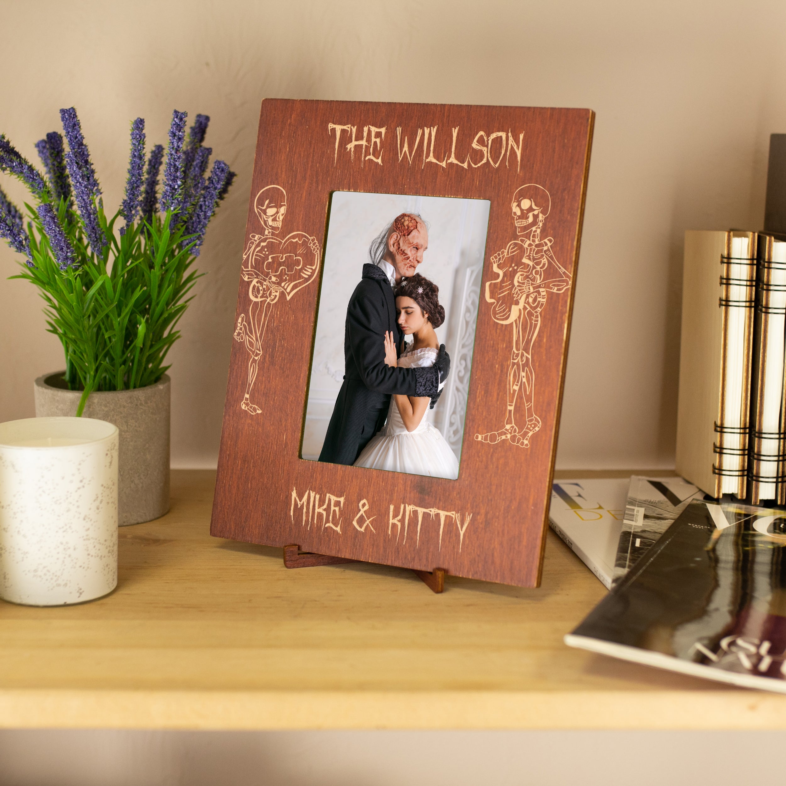 Gothic Wedding Frame with Skeleton Bride & Groom