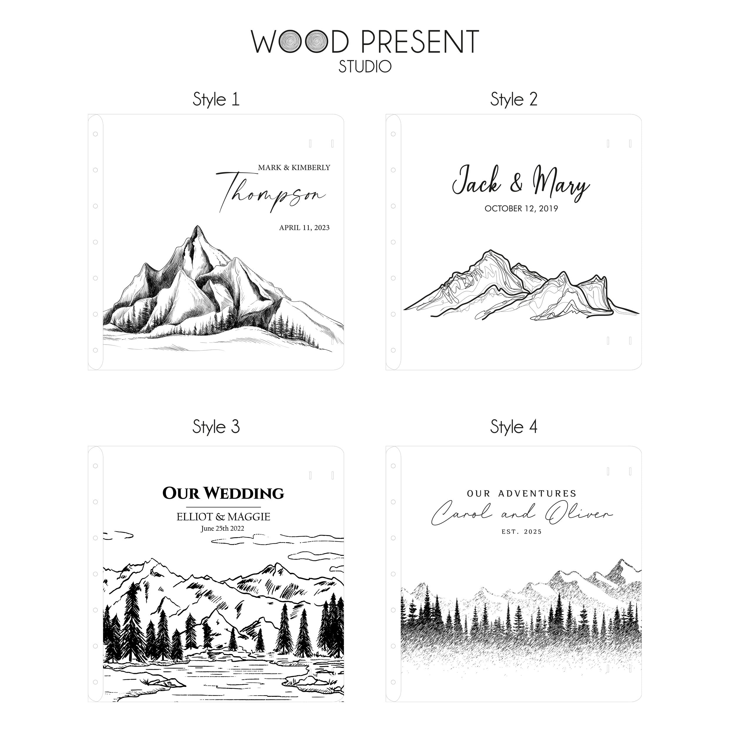 Engraved Wooden Album with Mountains - Anniversary Gifts for Couple