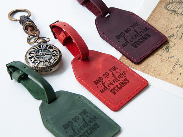 Personalized Leather Luggage Tag - And So the Adventure Begins