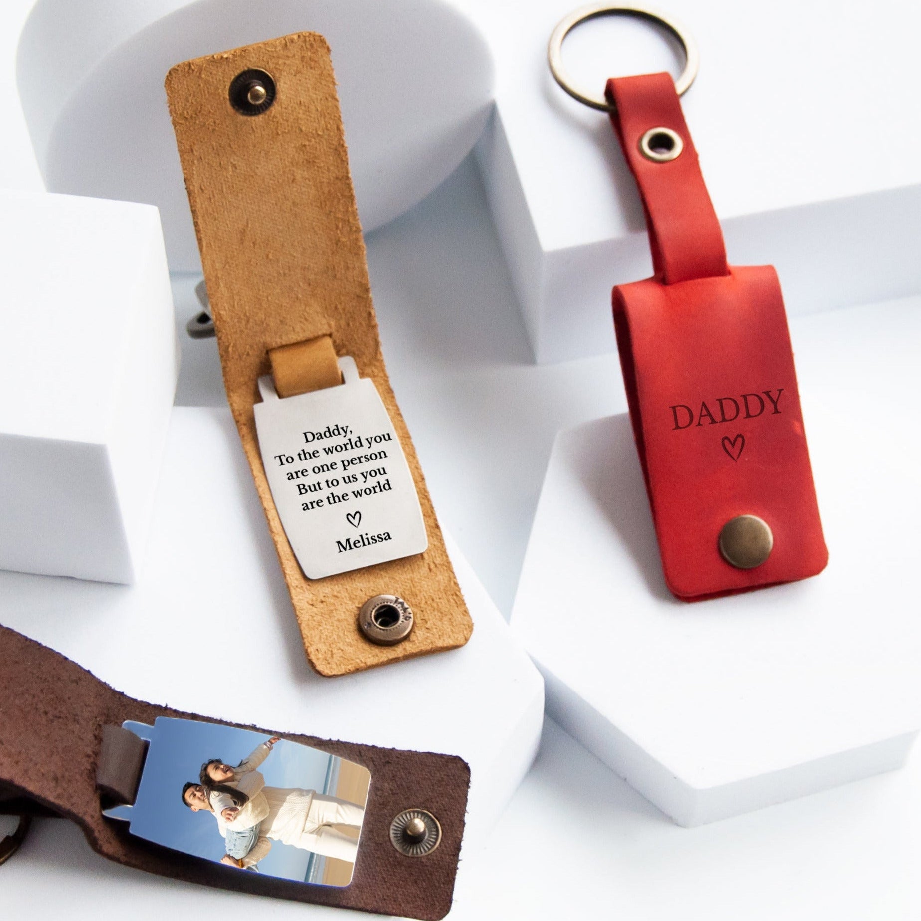 Personalized Leather Photo Keychain - Father's Day Gift