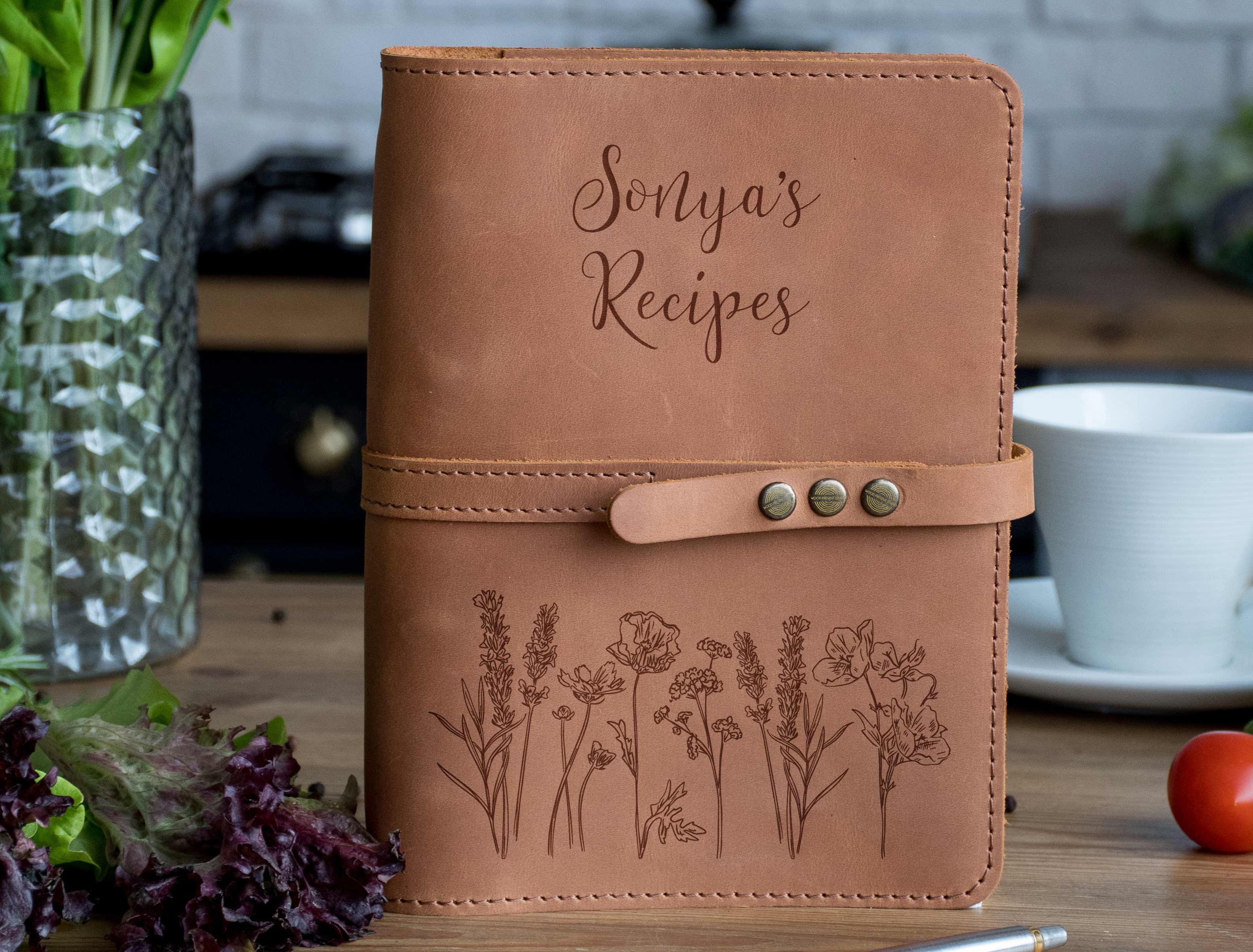 Personalized Recipe Book Floral Binder Faux Leather - Baum Designs