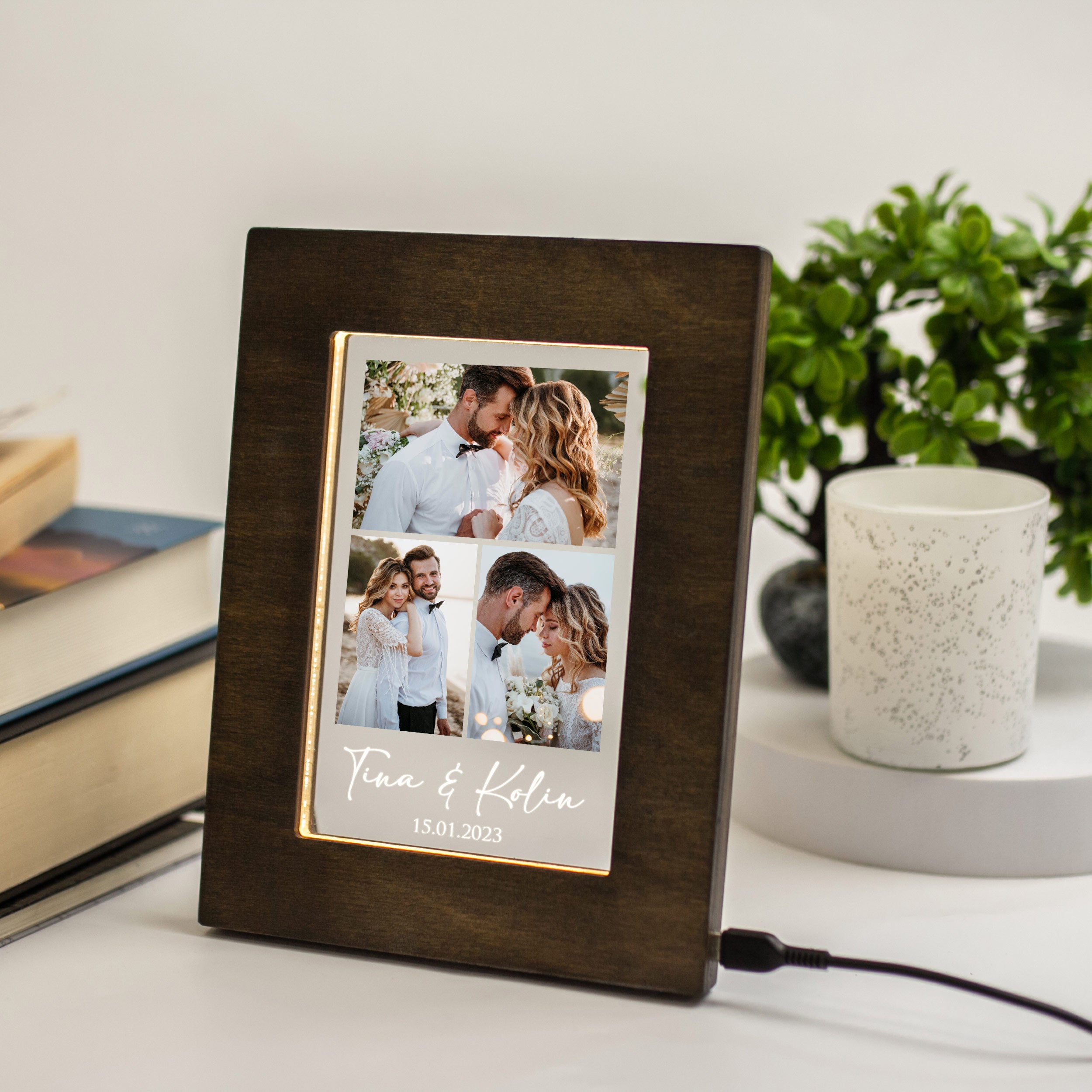 Custom Photo Collage LED Light - Wood Picture Frame