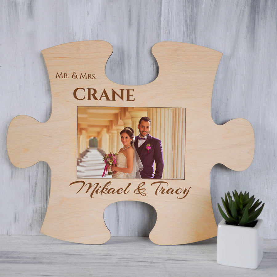 Custom Puzzle Piece Photo Frame Mr & Mrs Wedding Gift