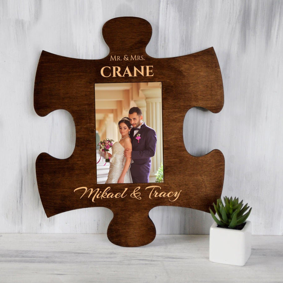 Custom Puzzle Piece Photo Frame Mr & Mrs Wedding Gift