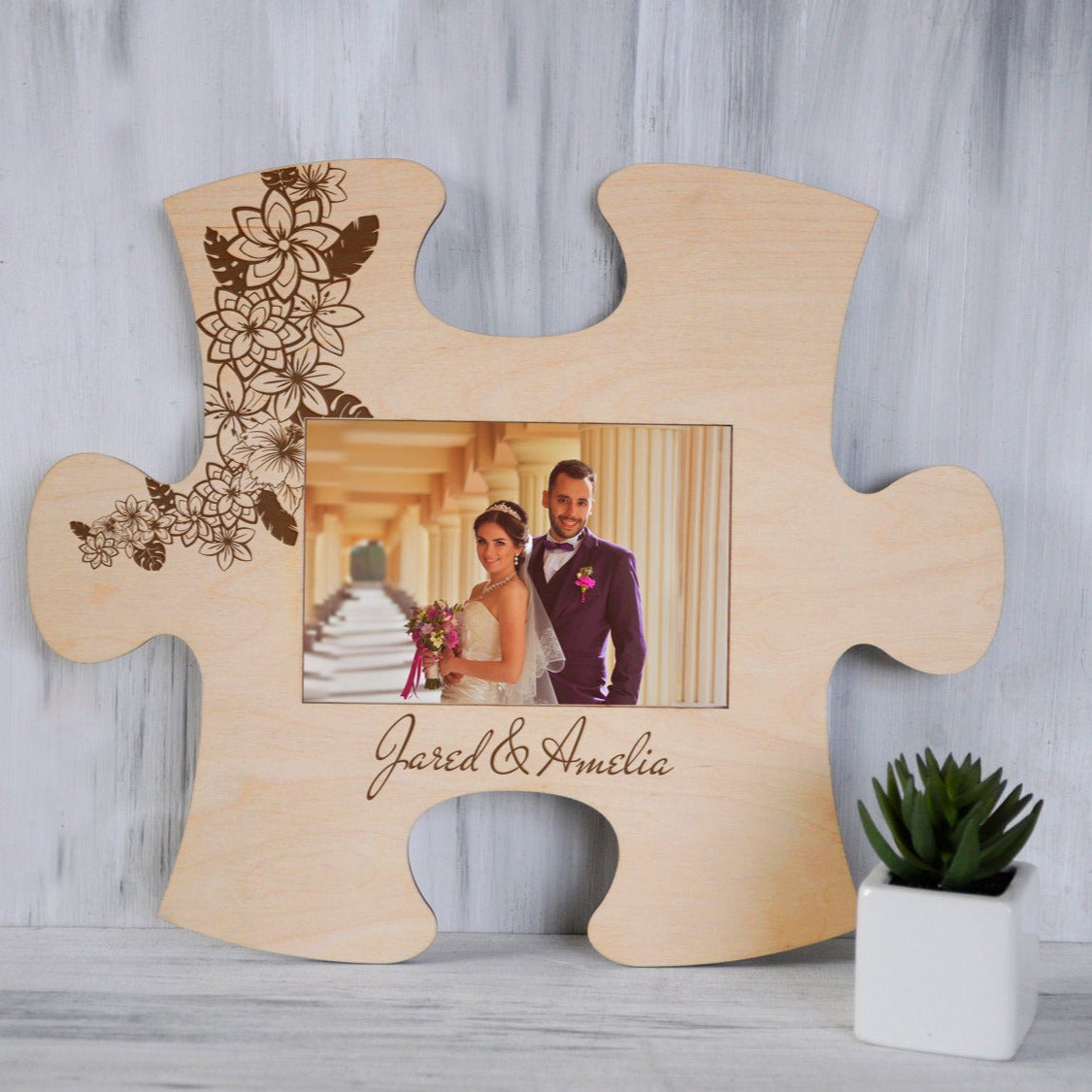Personalized Photo Frame Custom Puzzle Piece - Wedding Gift for Couple