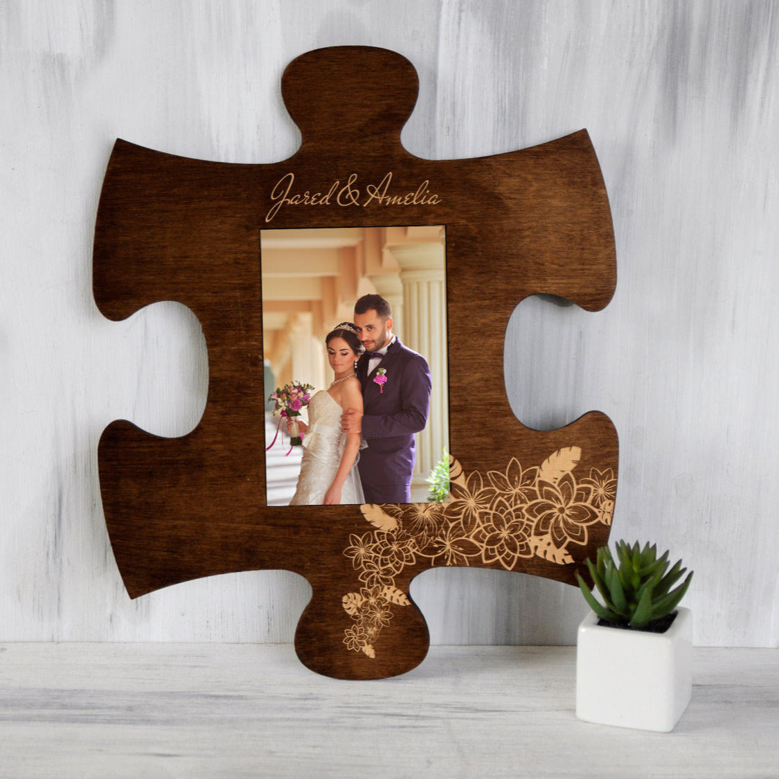 Personalized Photo Frame Custom Puzzle Piece - Wedding Gift for Couple