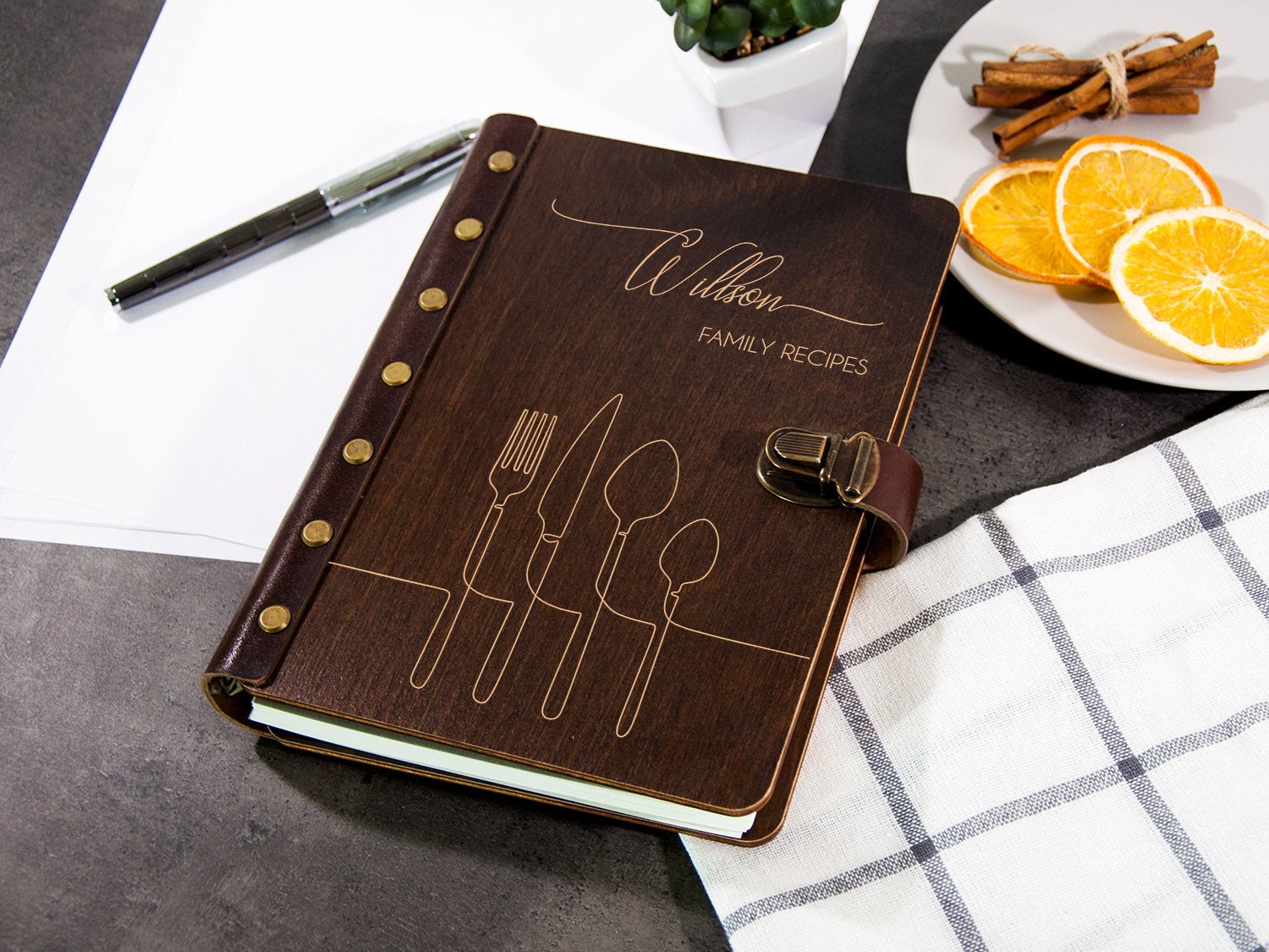 Personalize Recipe Book, Wood Cookbook, Wooden Recipe Book - Inspire Uplift