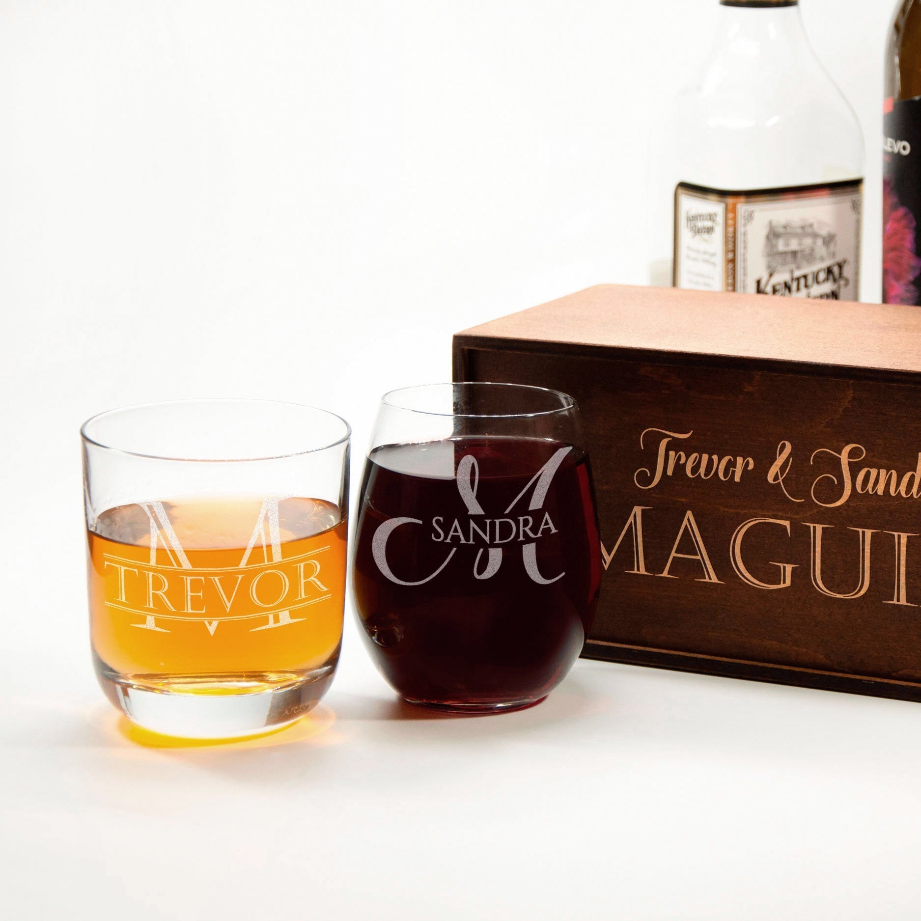 His and Hers Toasting Glasses - Husband and Wife Whiskey and Wine Glasses