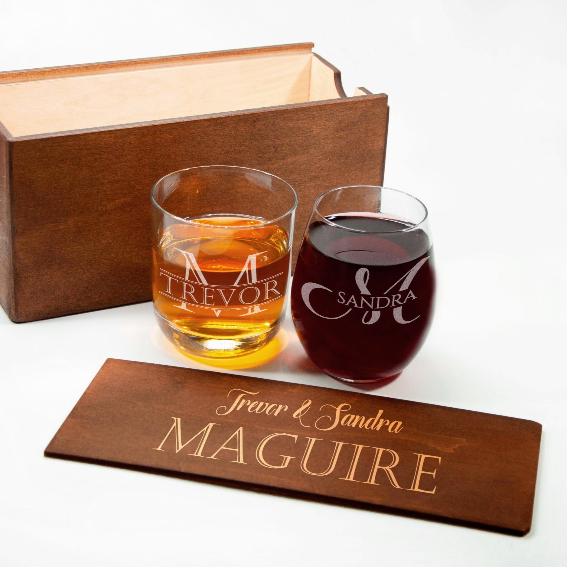 His and Hers Toasting Glasses - Husband and Wife Whiskey and Wine Glasses