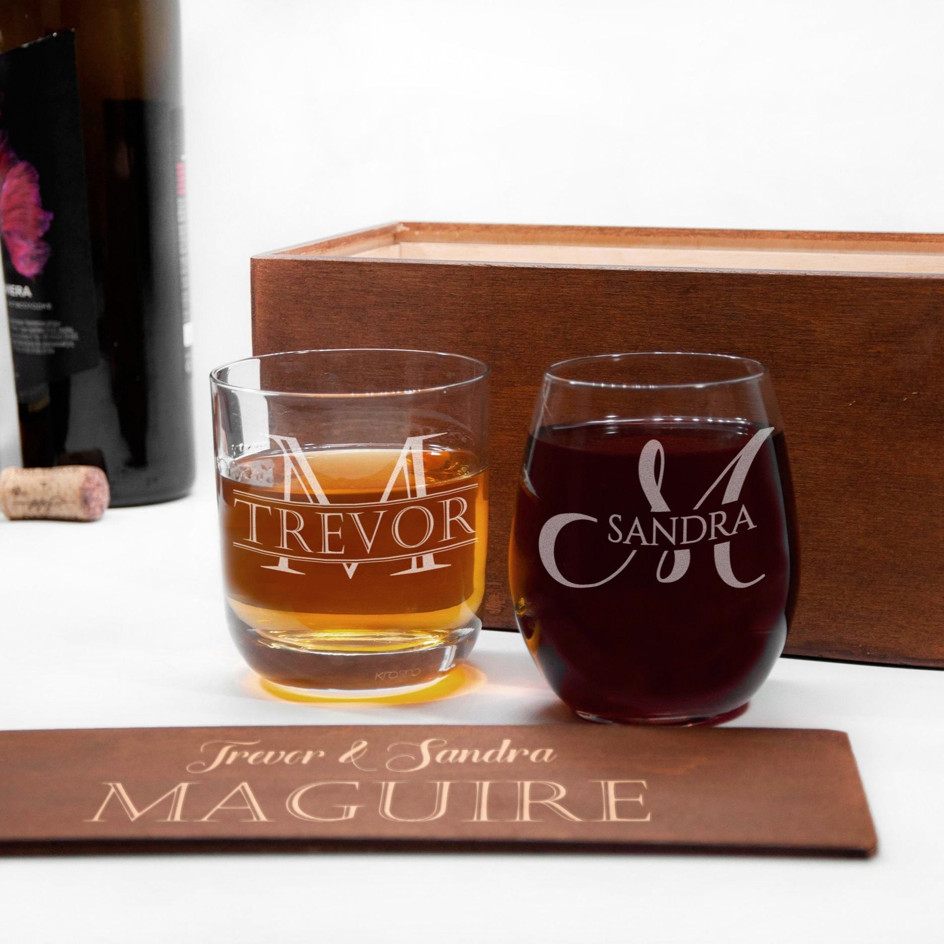 His and Hers Toasting Glasses - Husband and Wife Whiskey and Wine Glasses