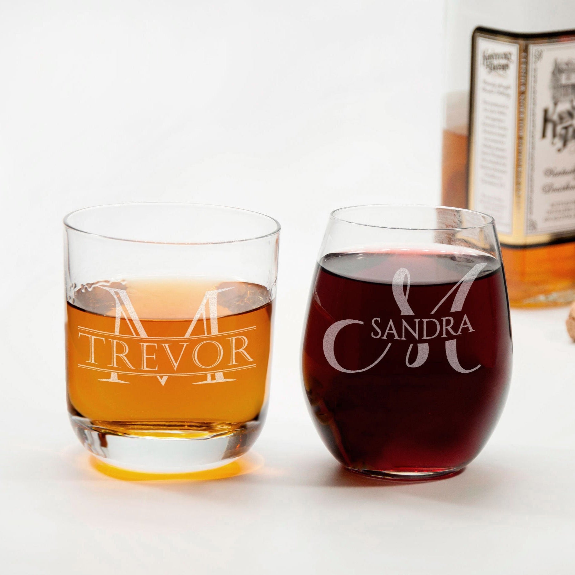 His and Hers Toasting Glasses - Husband and Wife Whiskey and Wine Glasses