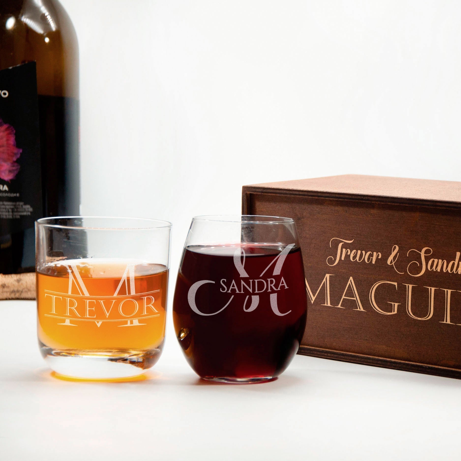 His and Hers Toasting Glasses - Husband and Wife Whiskey and Wine Glasses