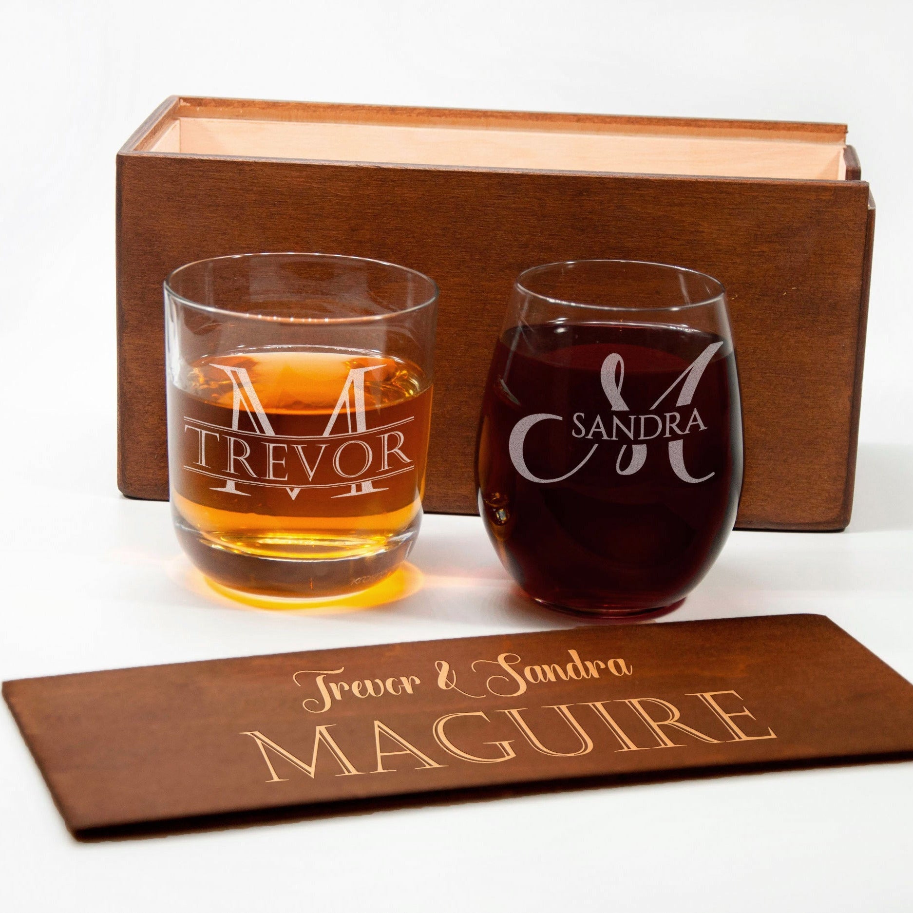 His and Hers Toasting Glasses - Husband and Wife Whiskey and Wine Glasses