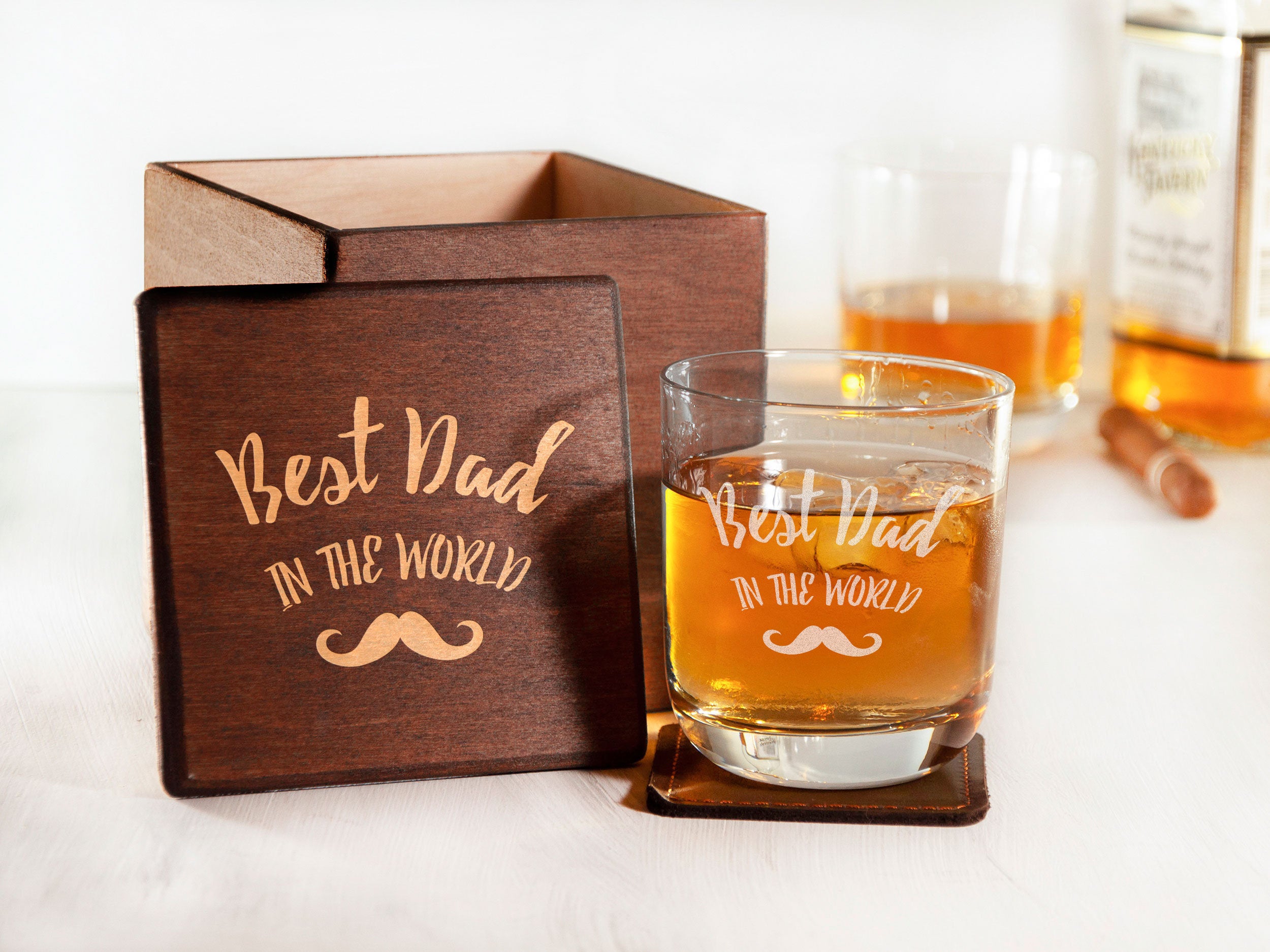 Engraved Godparent Wooden Gift Boxed Scotch Glass and Whiskey Stone Set