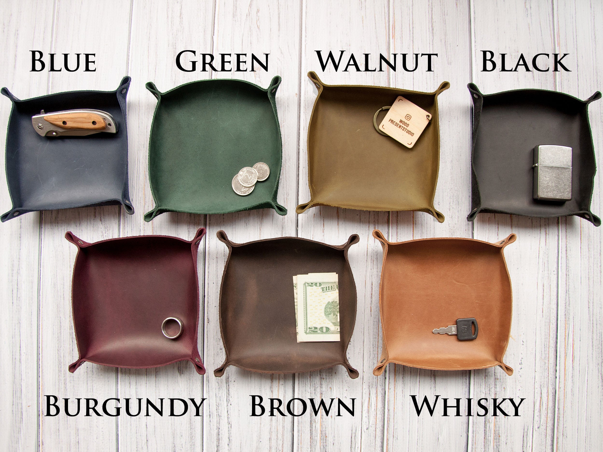 Personalized Leather Valet Tray - Travel EDC Tray