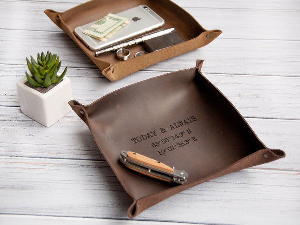 Engraved Anniversary Gift Leather Valet Tray - Wedding Gift for Couple