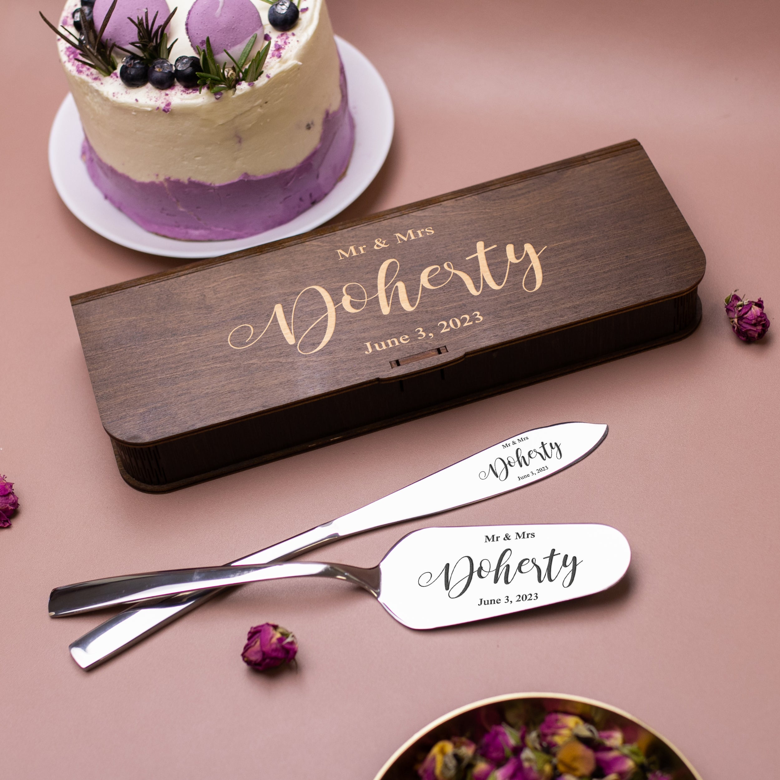 Personalized Wedding Cake Server Set - Engraved Cake Knife & Server