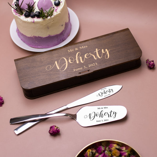Personalized Wedding Cake Server Set - Engraved Cake Knife & Server
