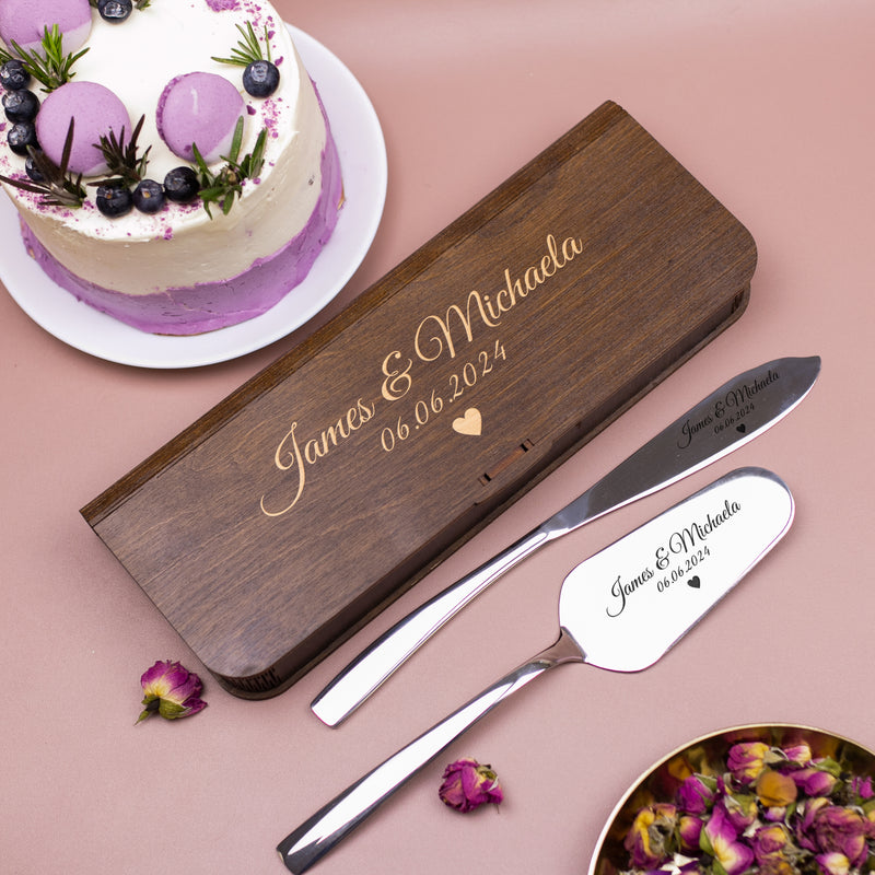 Wedding Cake Server and Knife Set, Personalized Rustic Decor